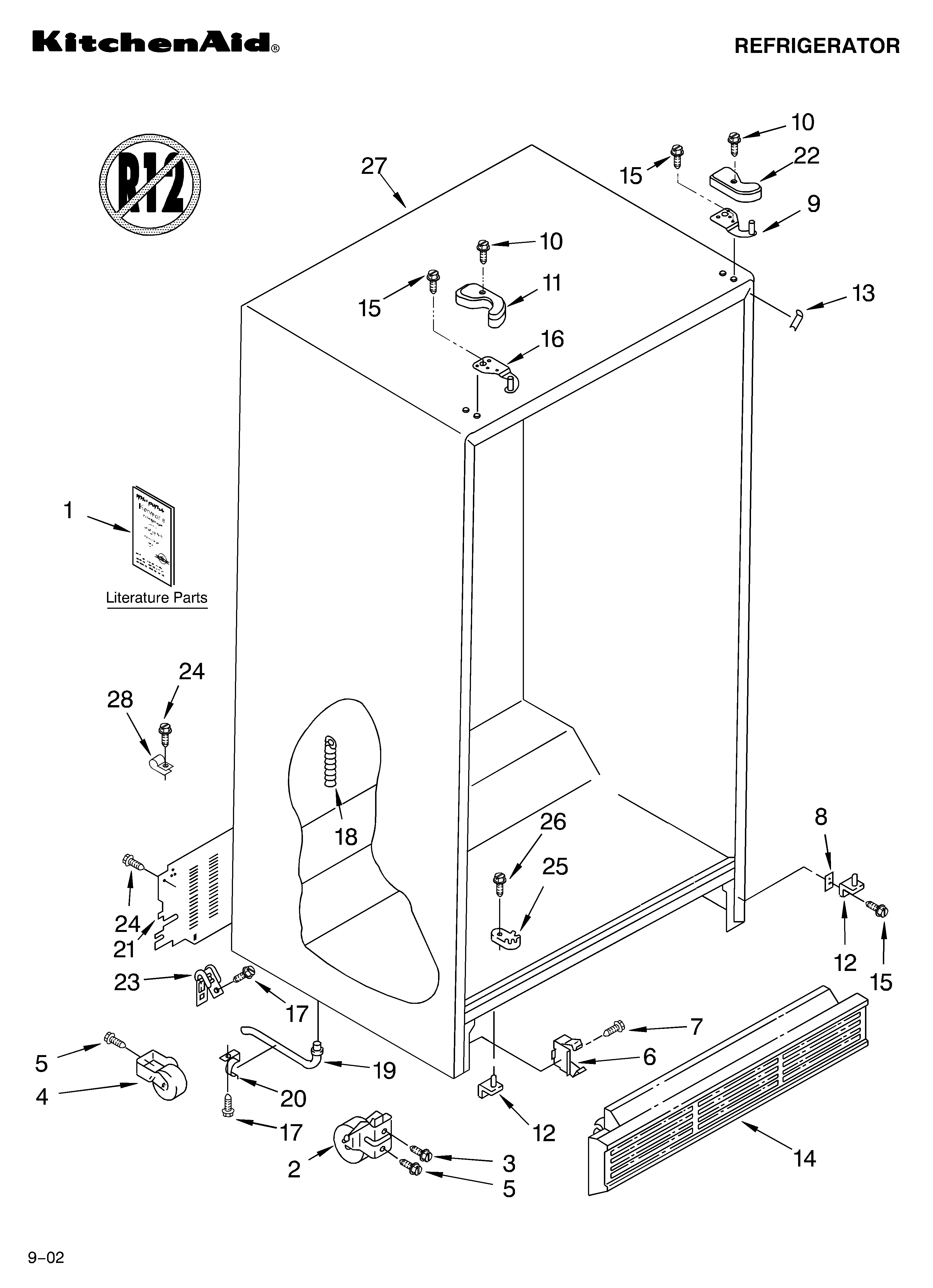 KitchenAid KSRA22KKBL01 cabinet/literature diagram