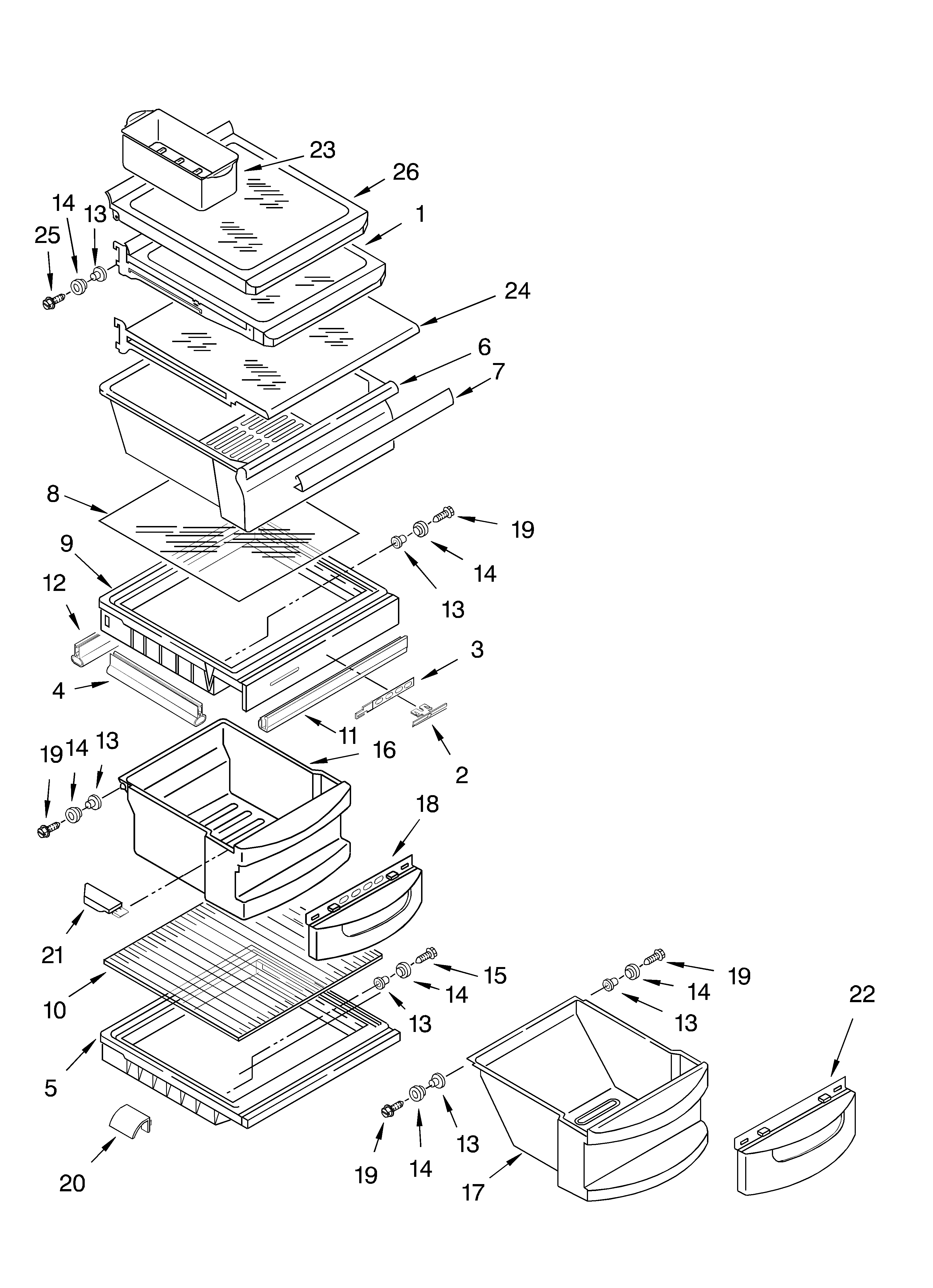 KitchenAid KSRA22KKBL01 refrigerator shelf diagram