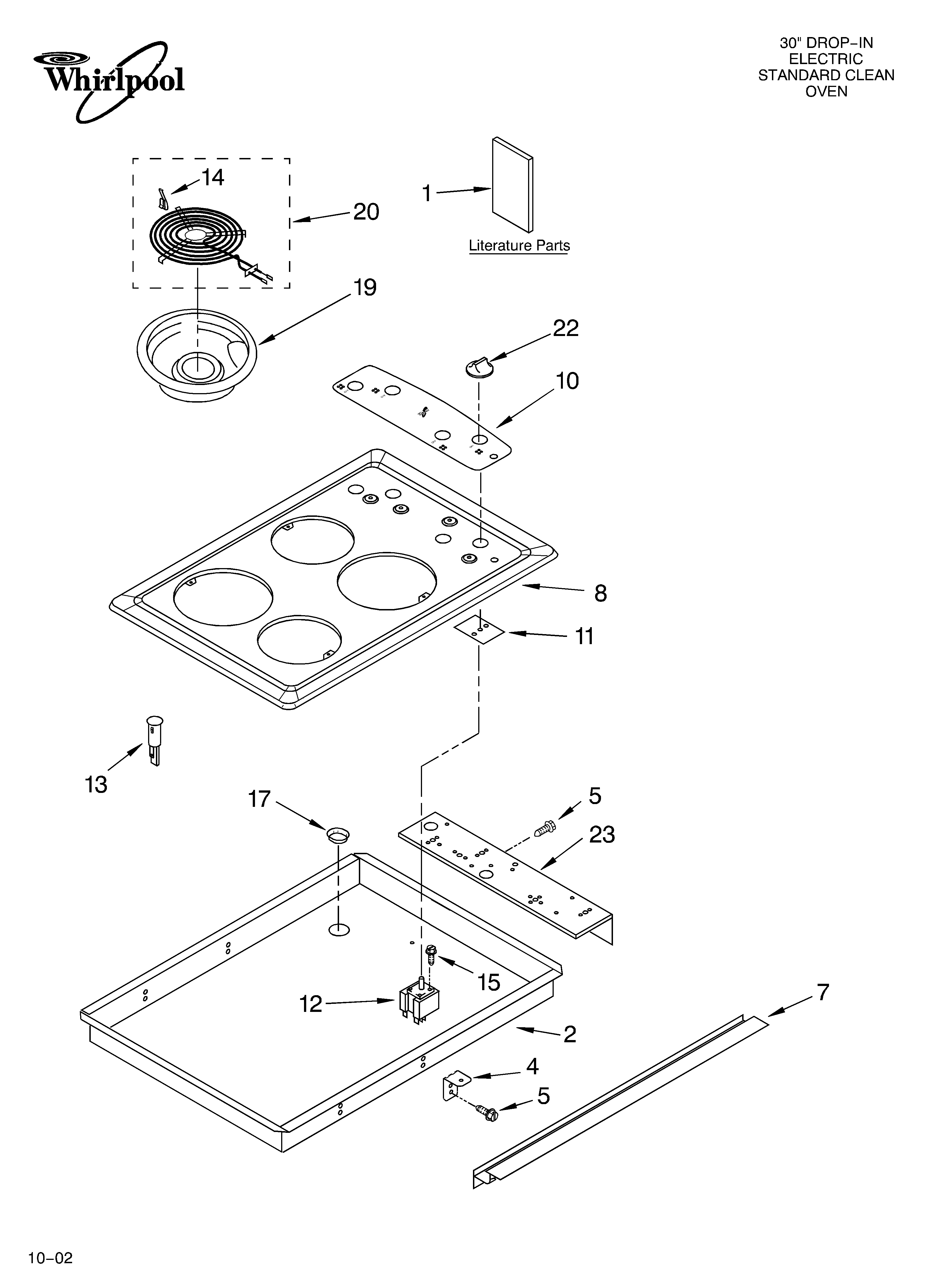 Whirlpool RS610PXGW9 cooktop/literature diagram