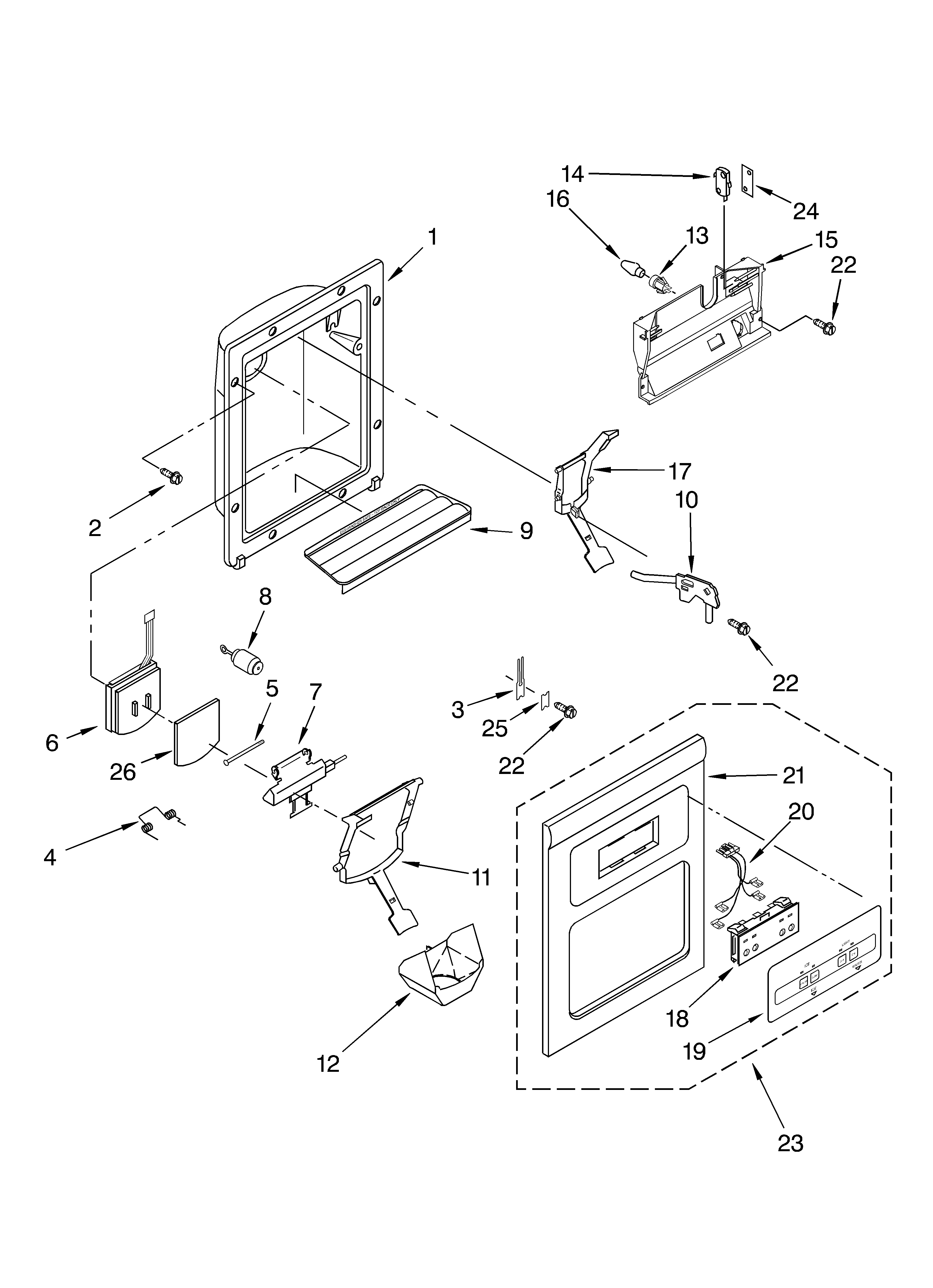Whirlpool ED2FTGXKT03 dispenser front diagram