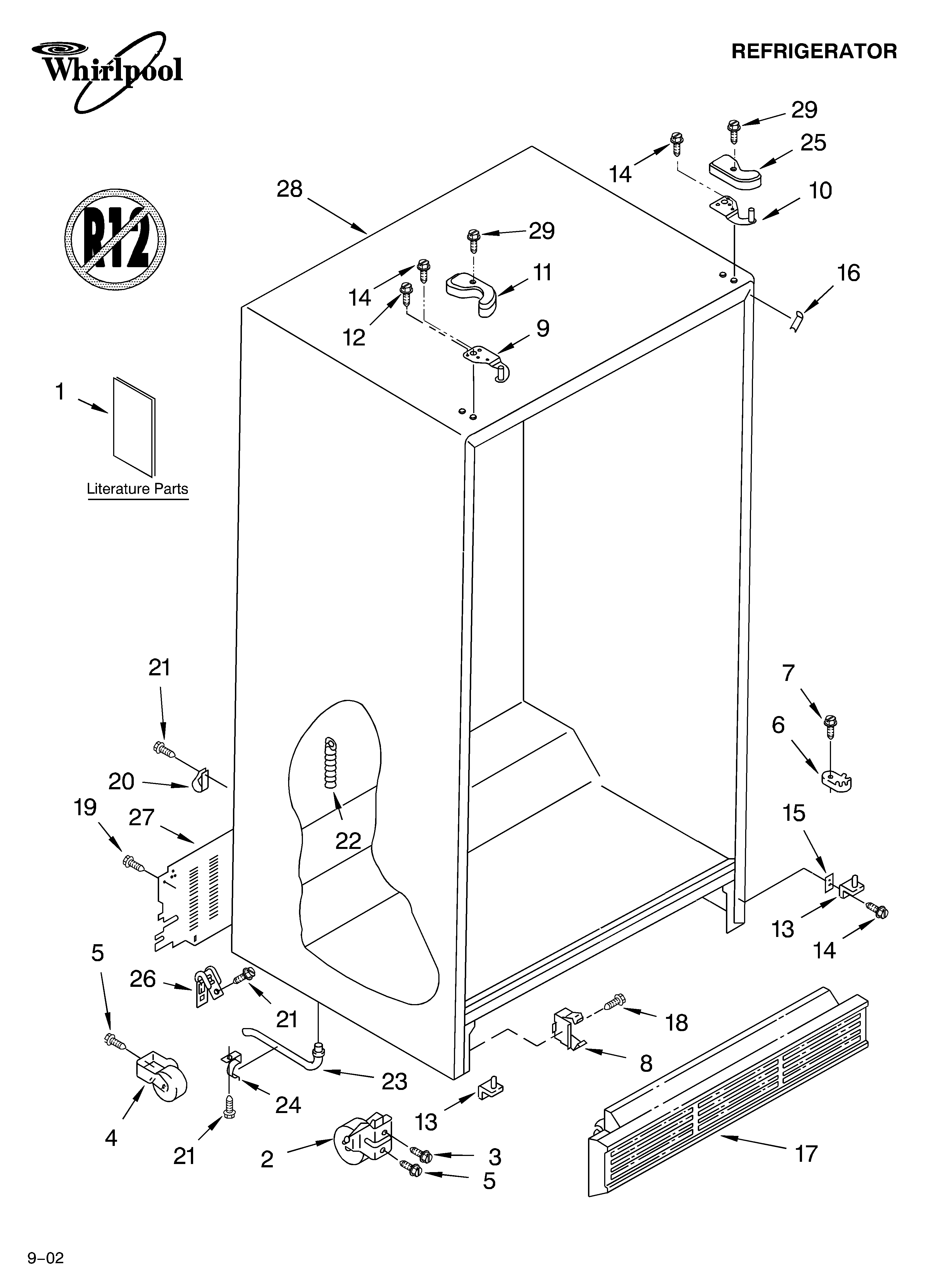 Whirlpool ED0GTQXKQ04 cabinet/literature diagram