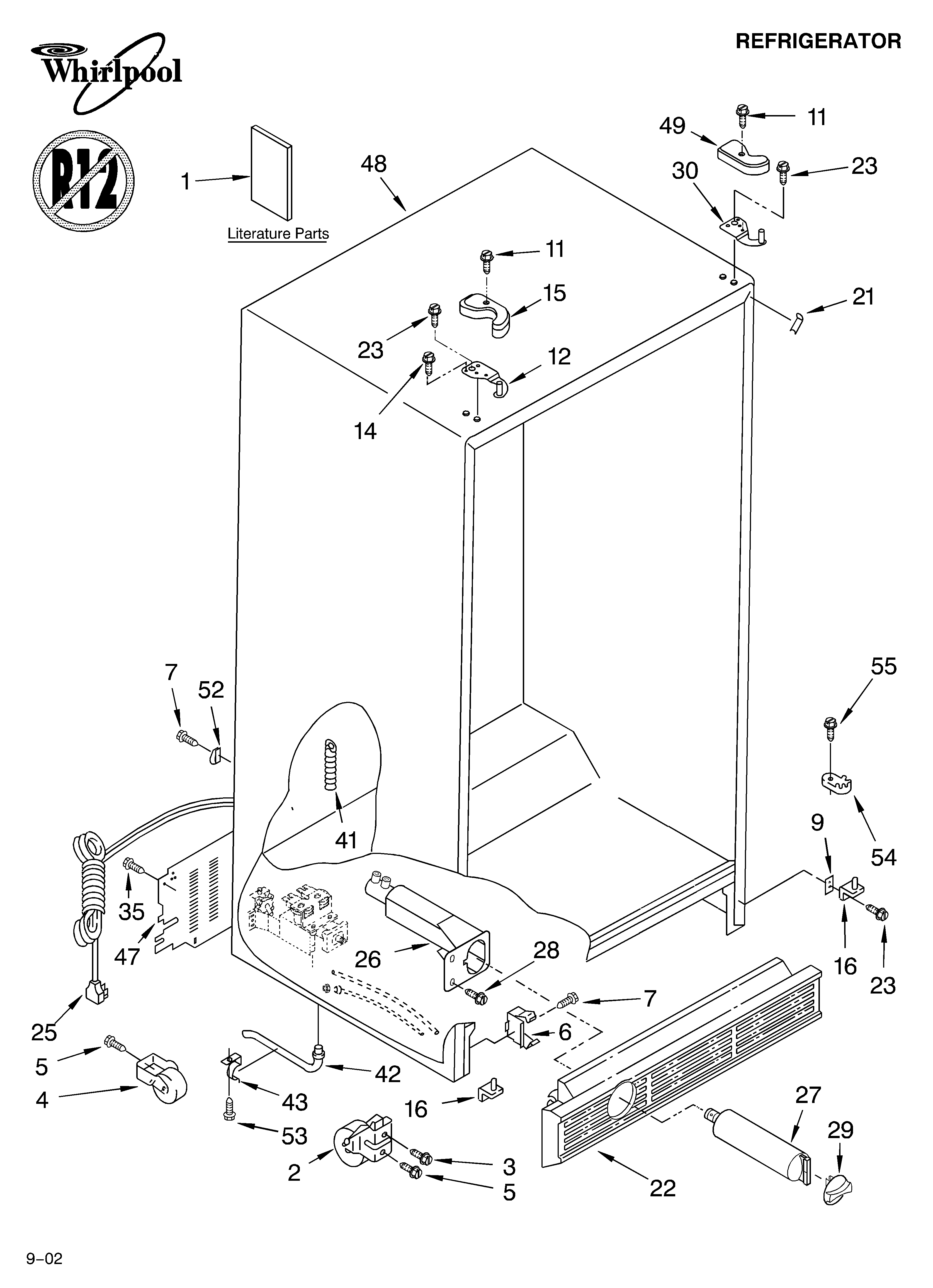 Whirlpool 6GD25DCXHW02 cabinet/literature diagram