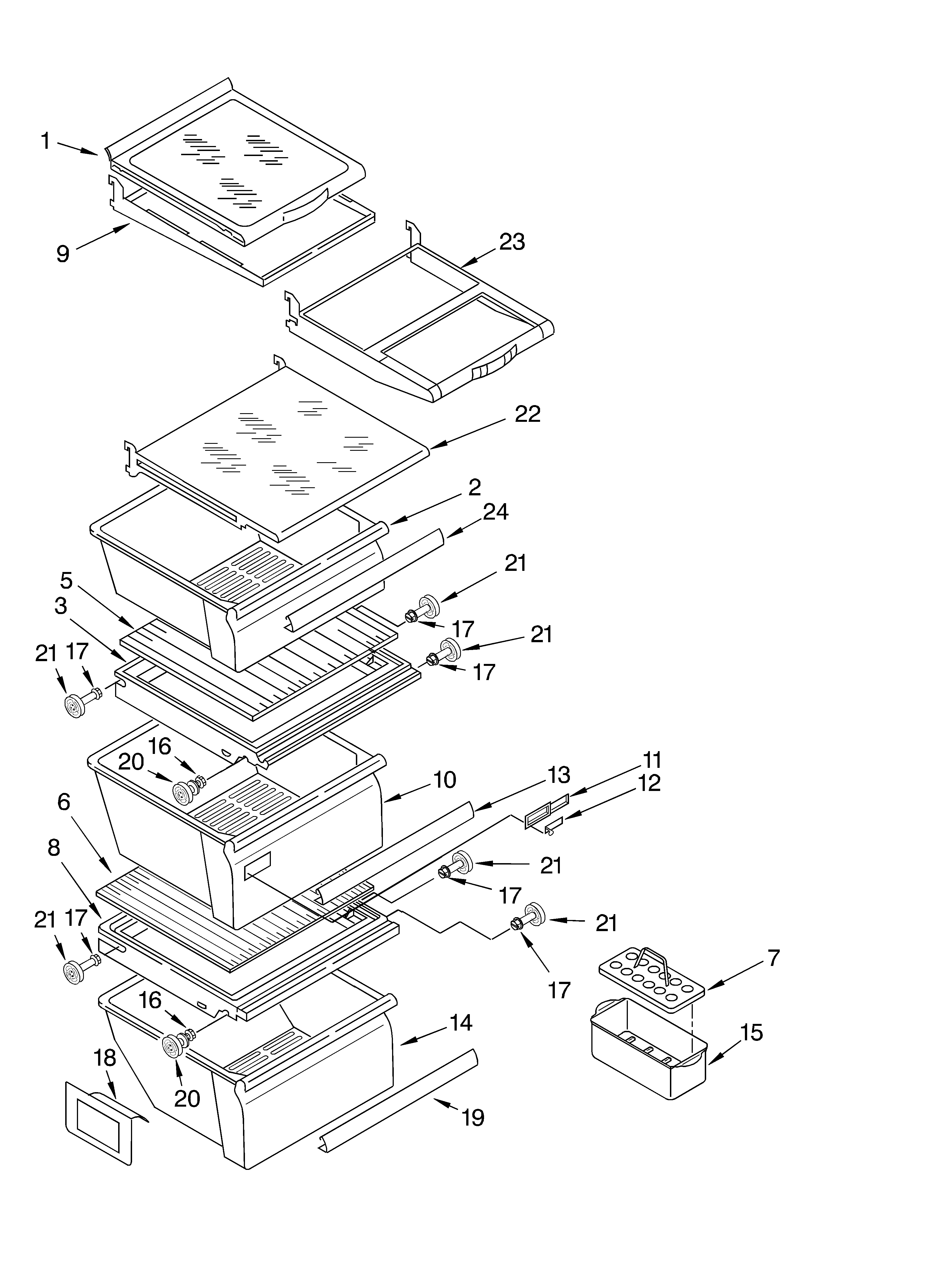 Whirlpool 6GD25DCXHW02 refrigerator shelf diagram