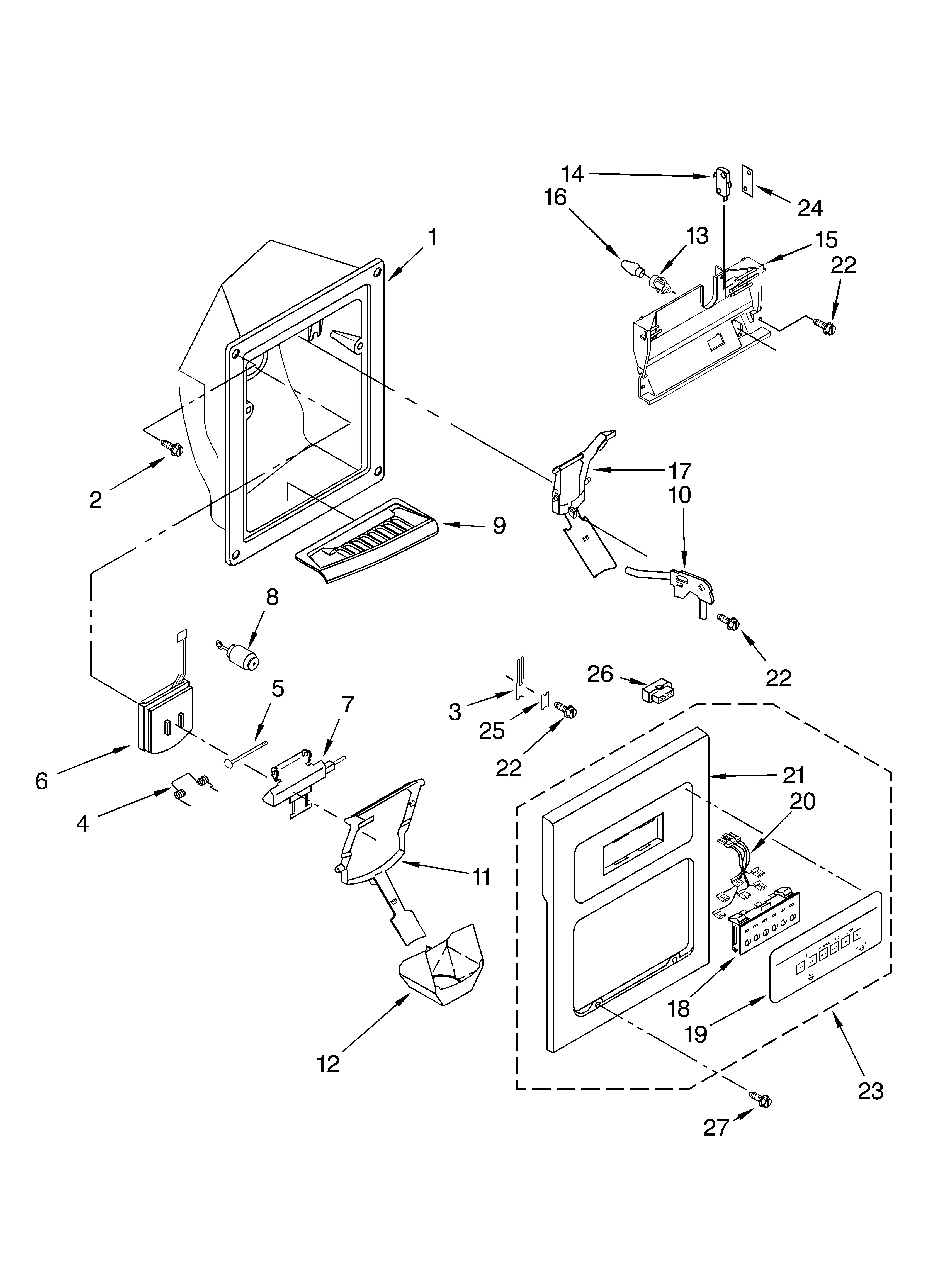 Whirlpool 6GD25DCXHW02 dispenser front diagram