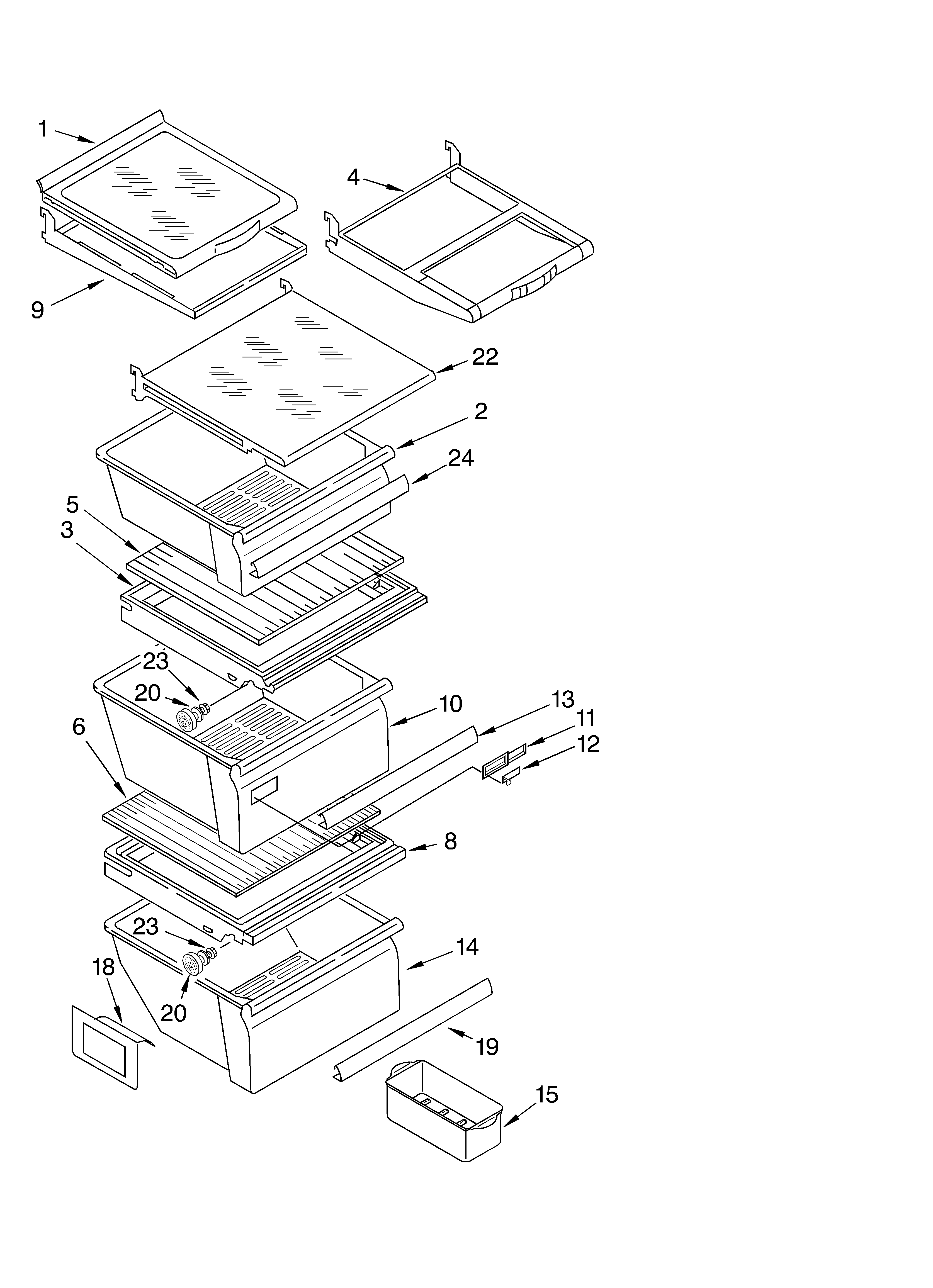 Whirlpool GS2SHAXLT03 refrigerator shelf diagram