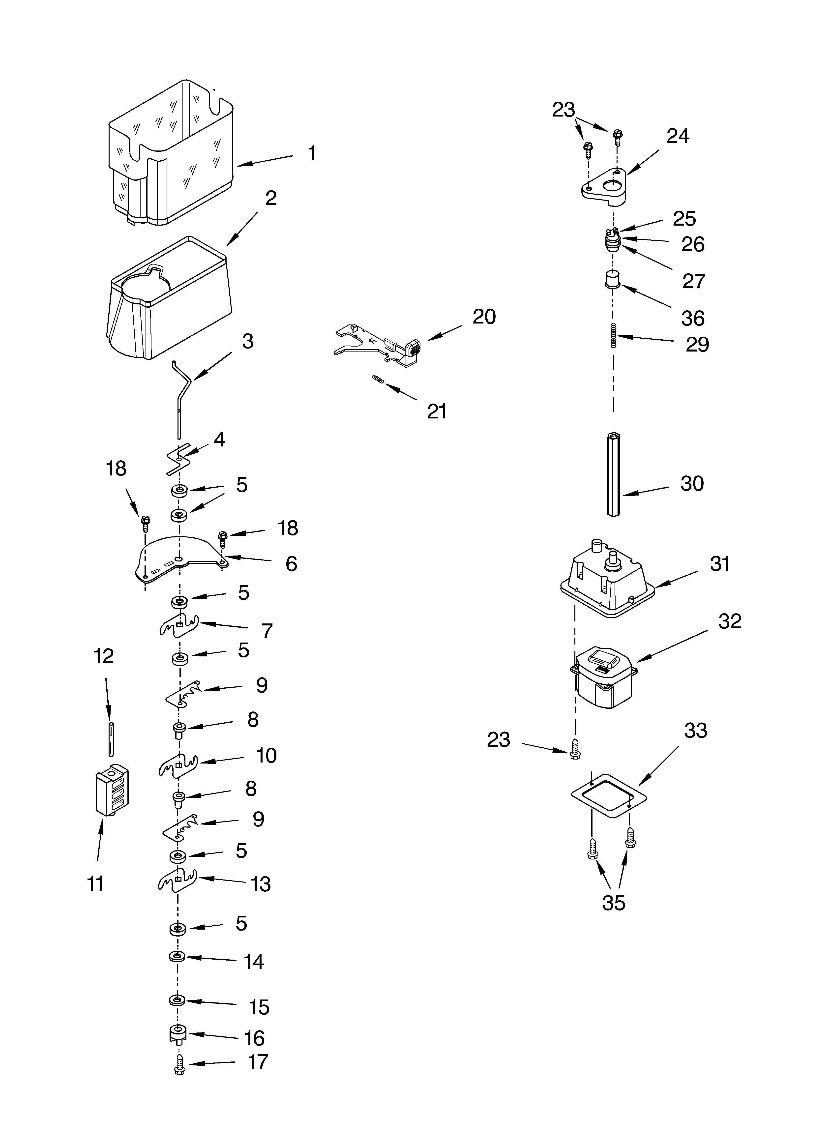 Whirlpool GS2SHAXLT03 motor and ice container diagram