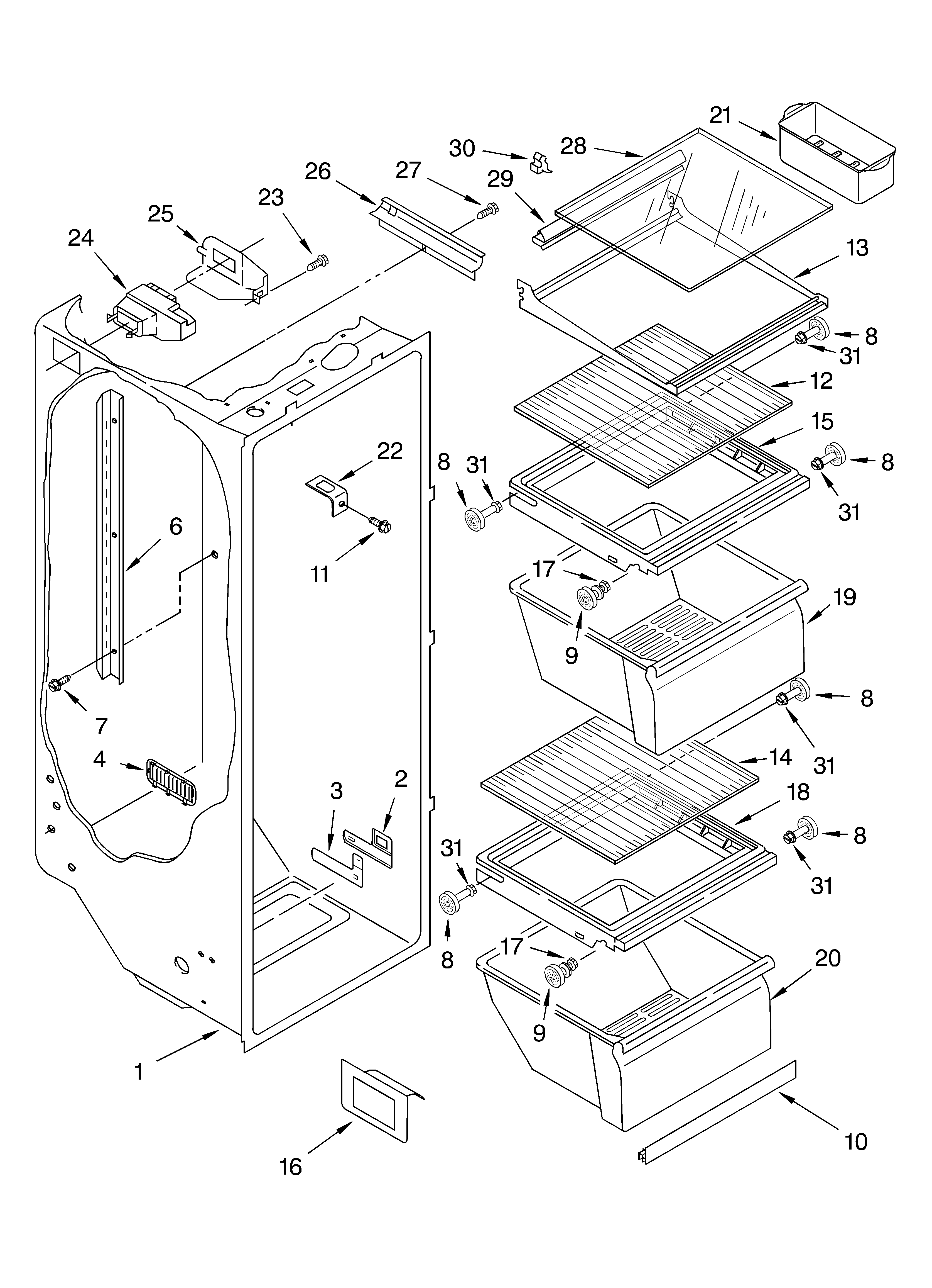 Whirlpool ED0GTKXKQ04 refrigerator liner diagram