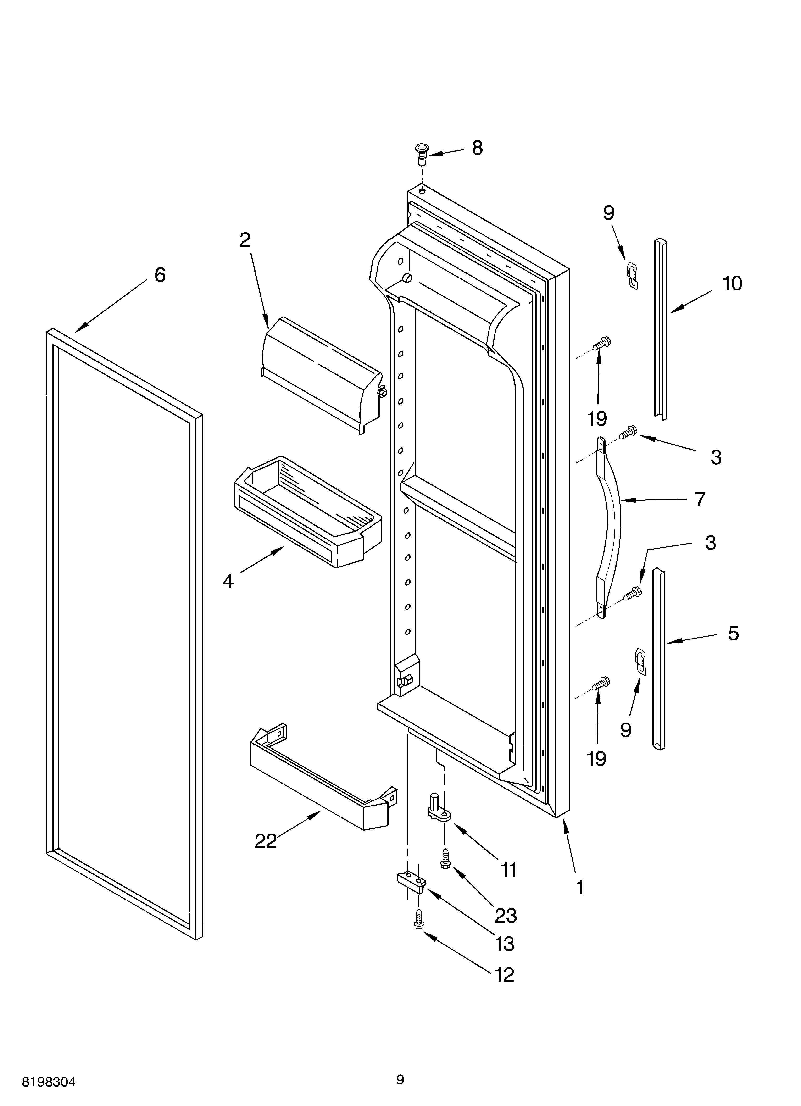 Whirlpool ED5FHEXLT01 refrigerator door diagram