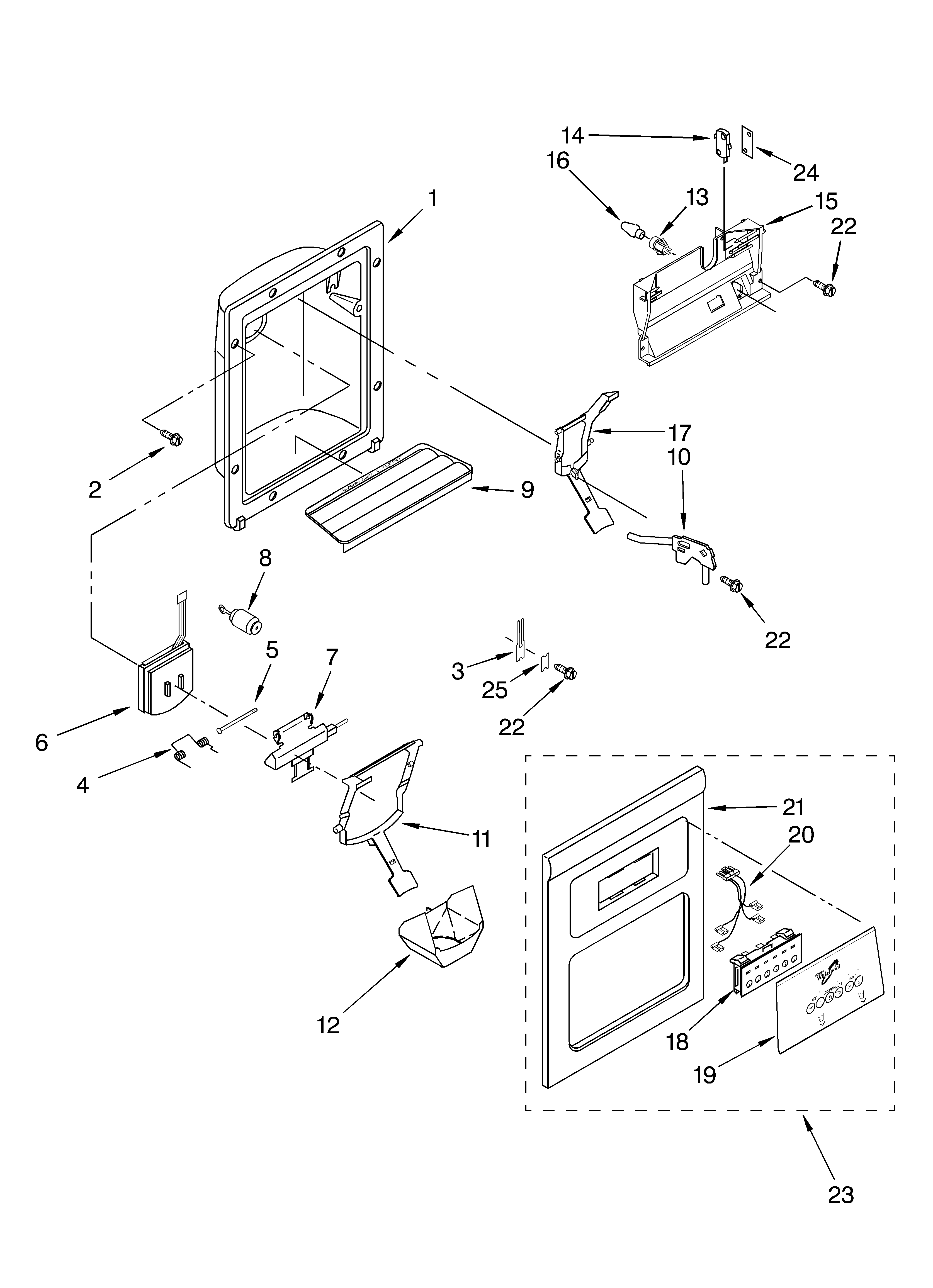 Whirlpool ED5FHEXLT01 dispenser front diagram