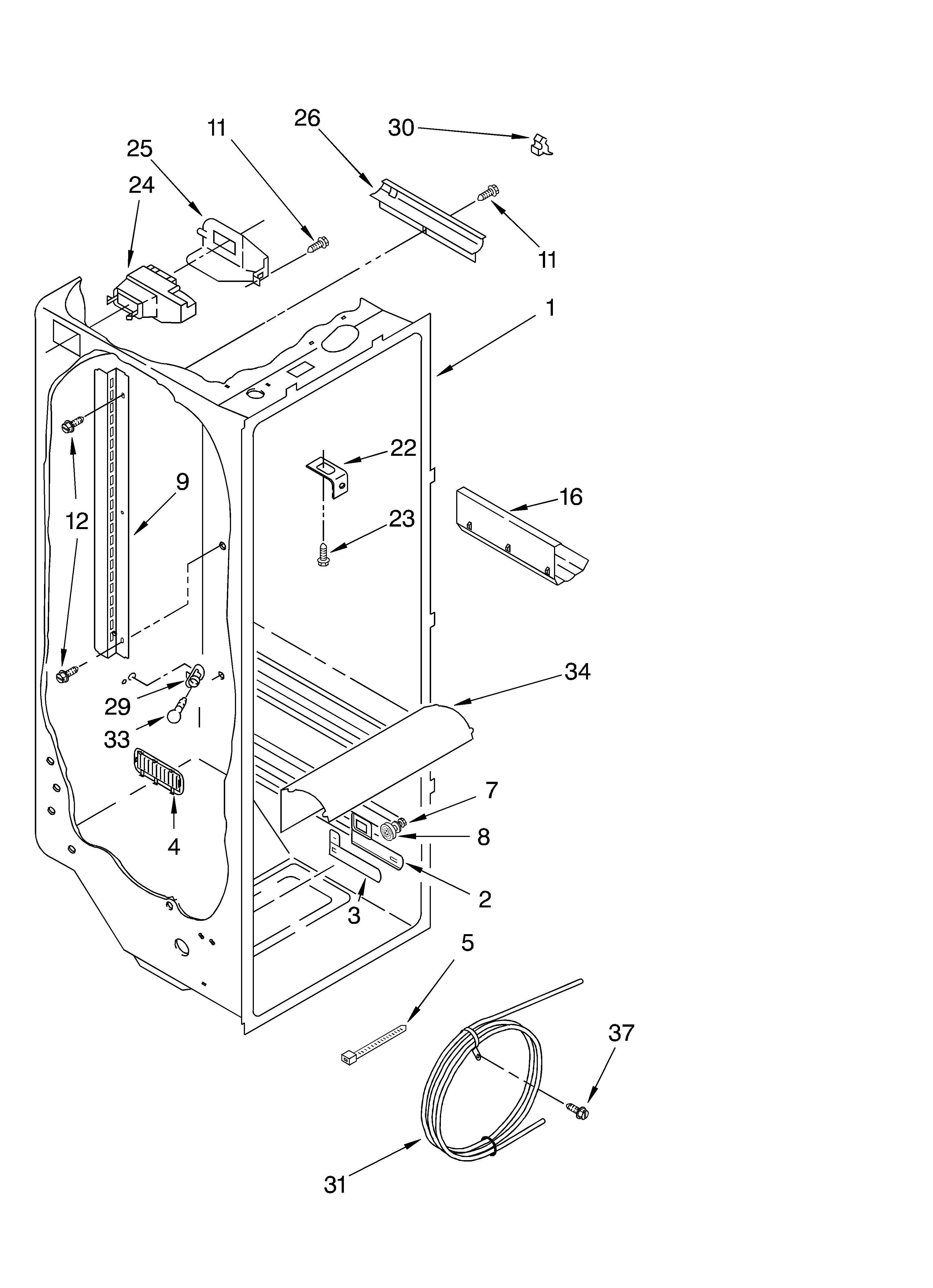 KitchenAid KSRU22FKBT04 refrigerator liner diagram