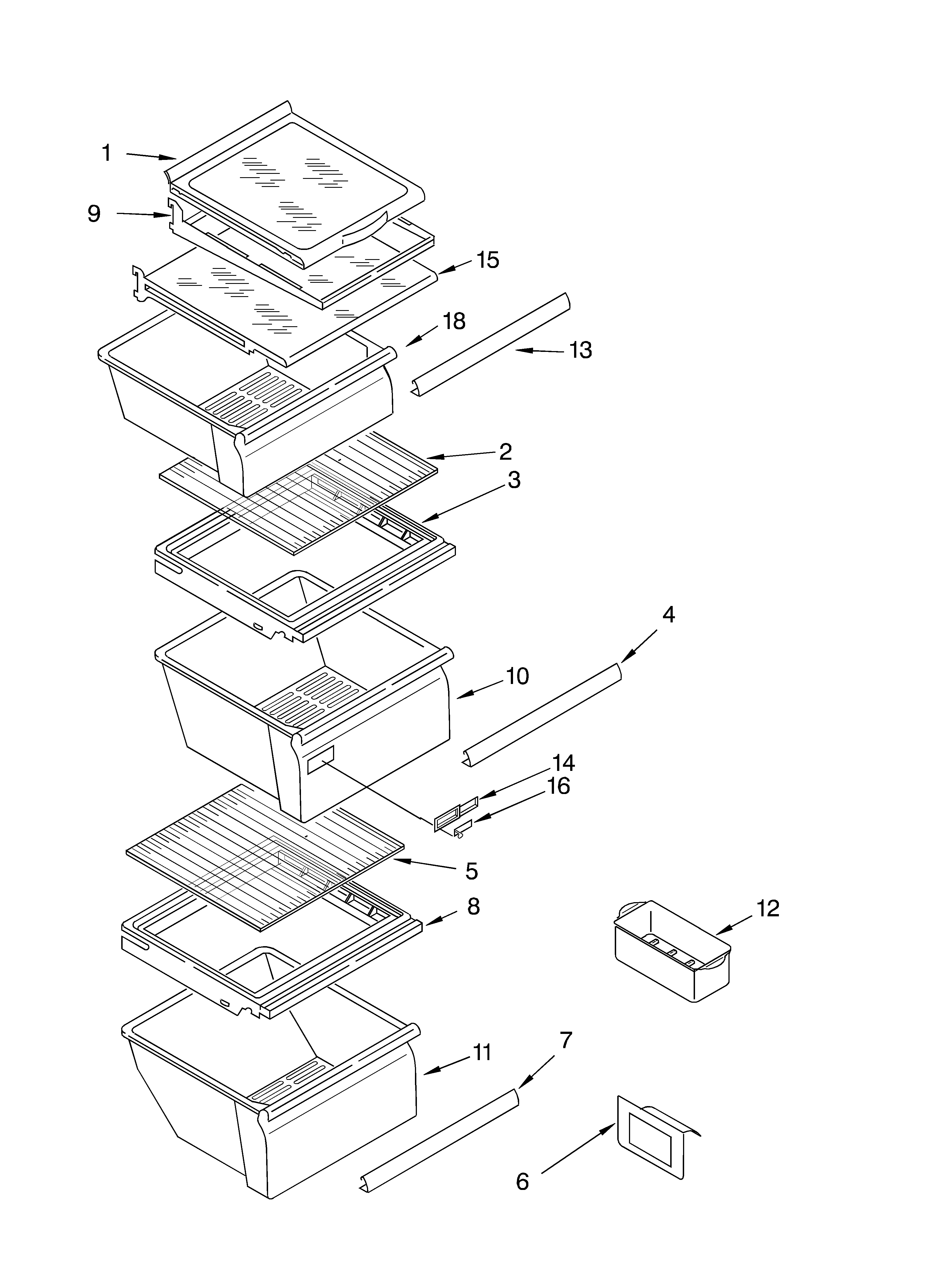 KitchenAid KSRU22FKBT04 refrigerator shelf diagram