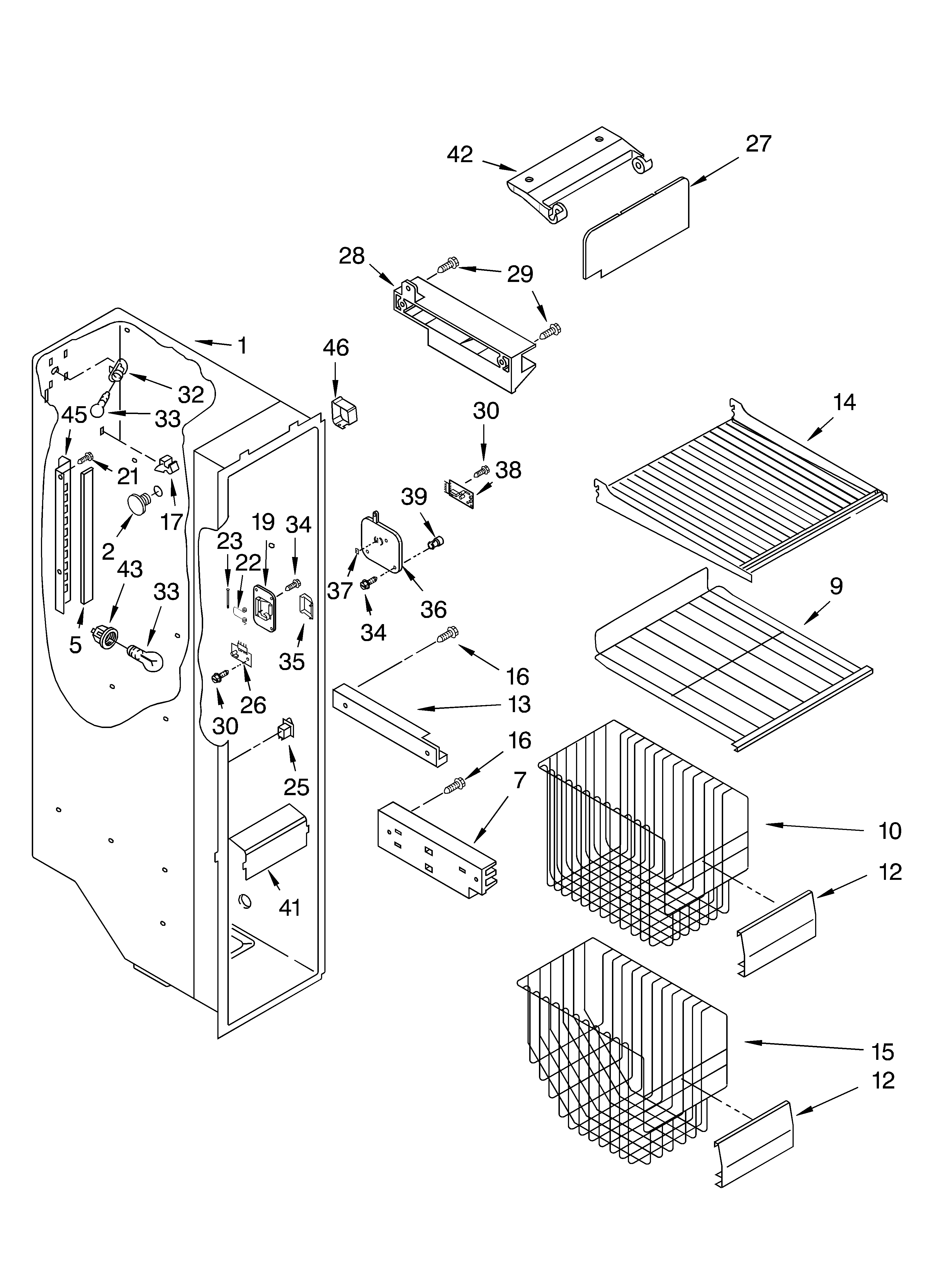 KitchenAid KSRU22FKBT04 freezer liner diagram