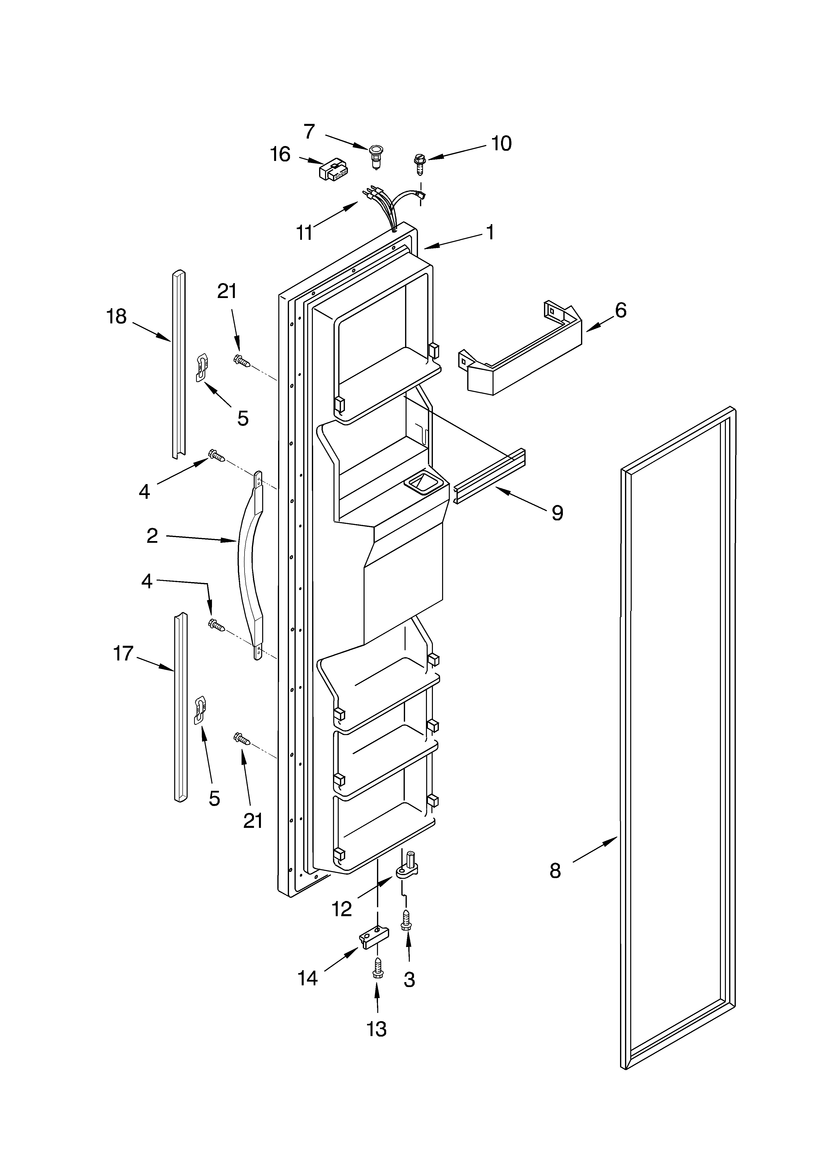 Whirlpool GD5NHGXLQ01 freezer door diagram