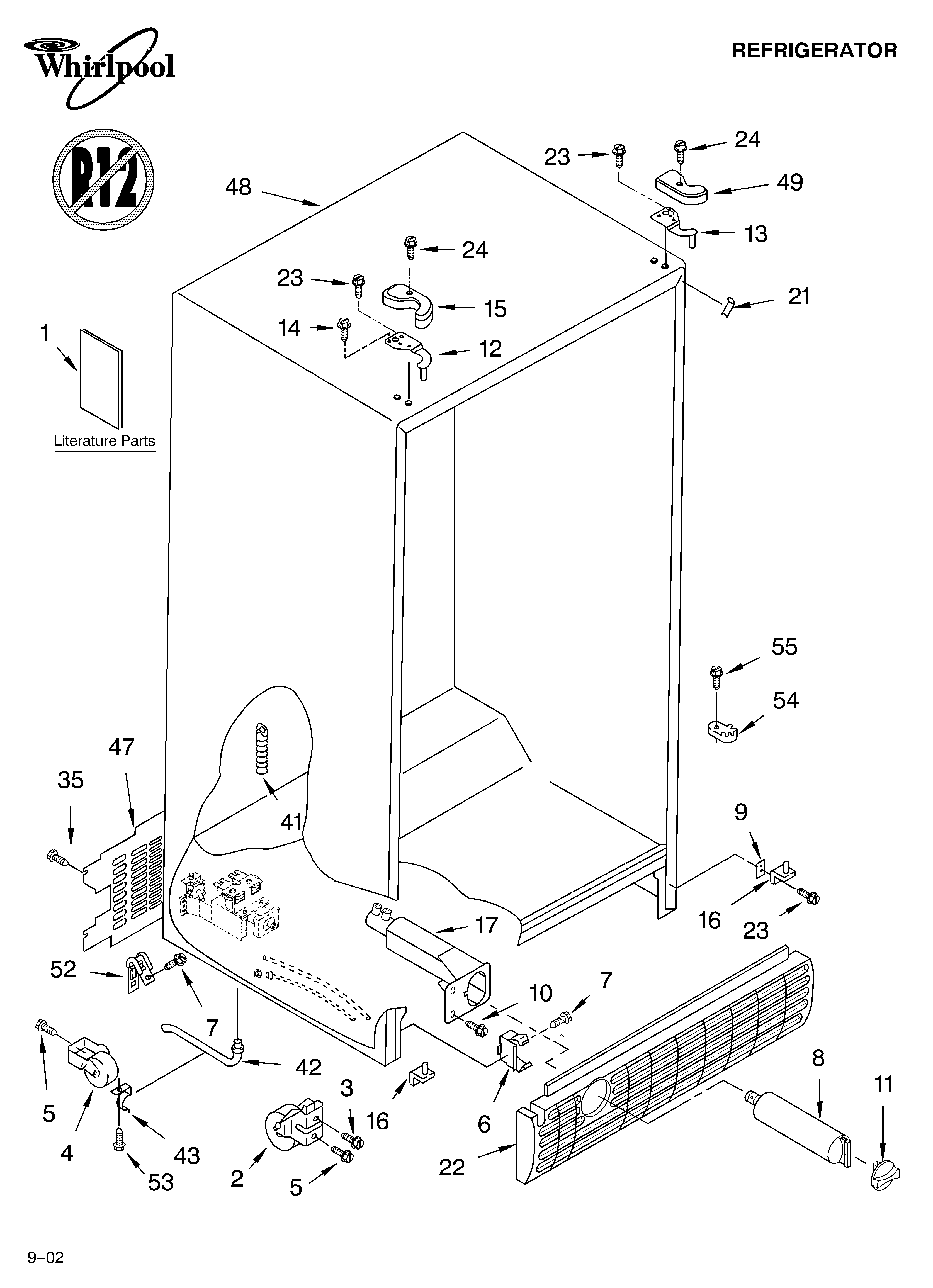 Whirlpool GD5THGXKS02 cabinet/literature diagram