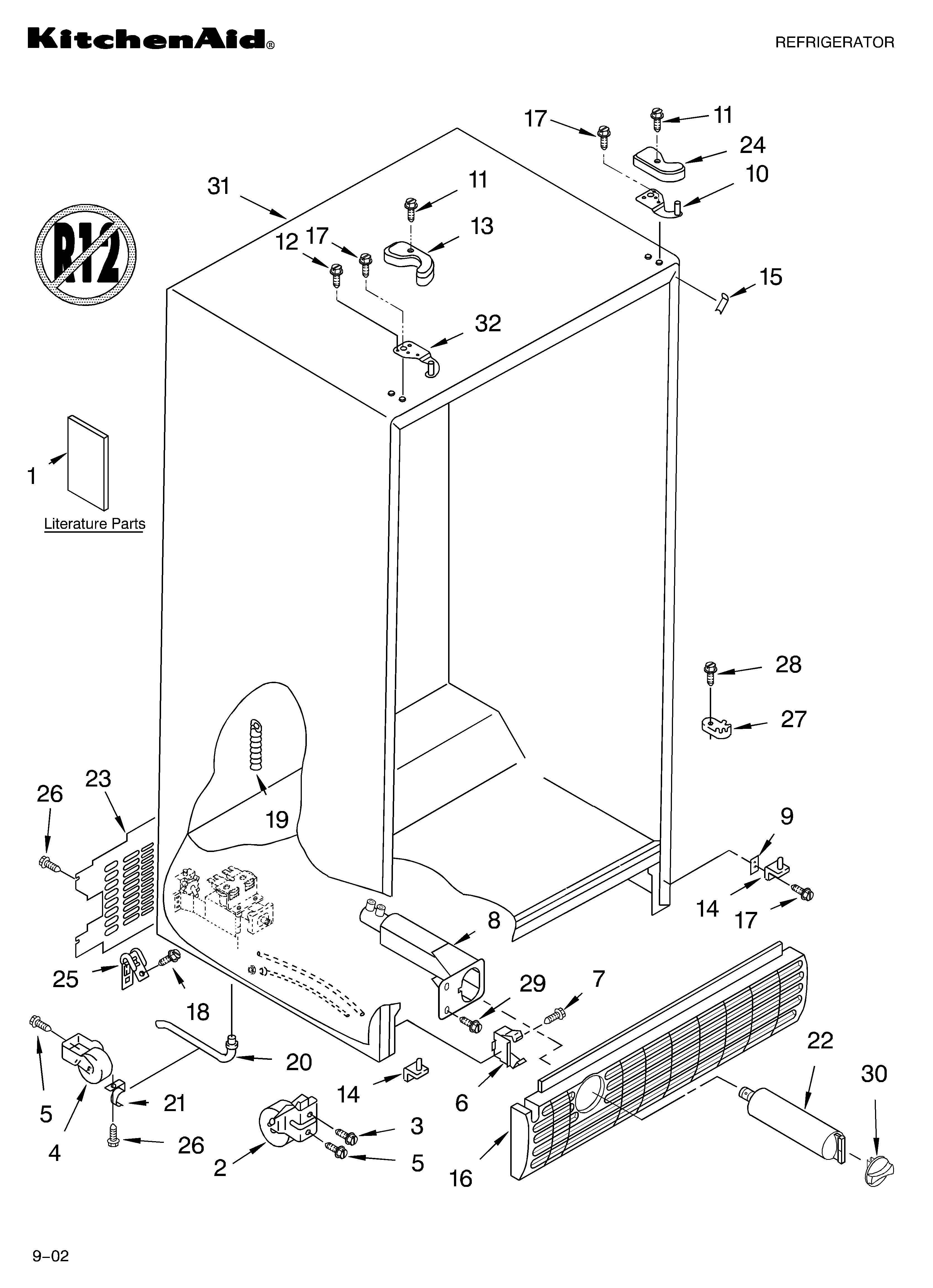 KitchenAid KSRK22ILWH02 cabinet/literature diagram