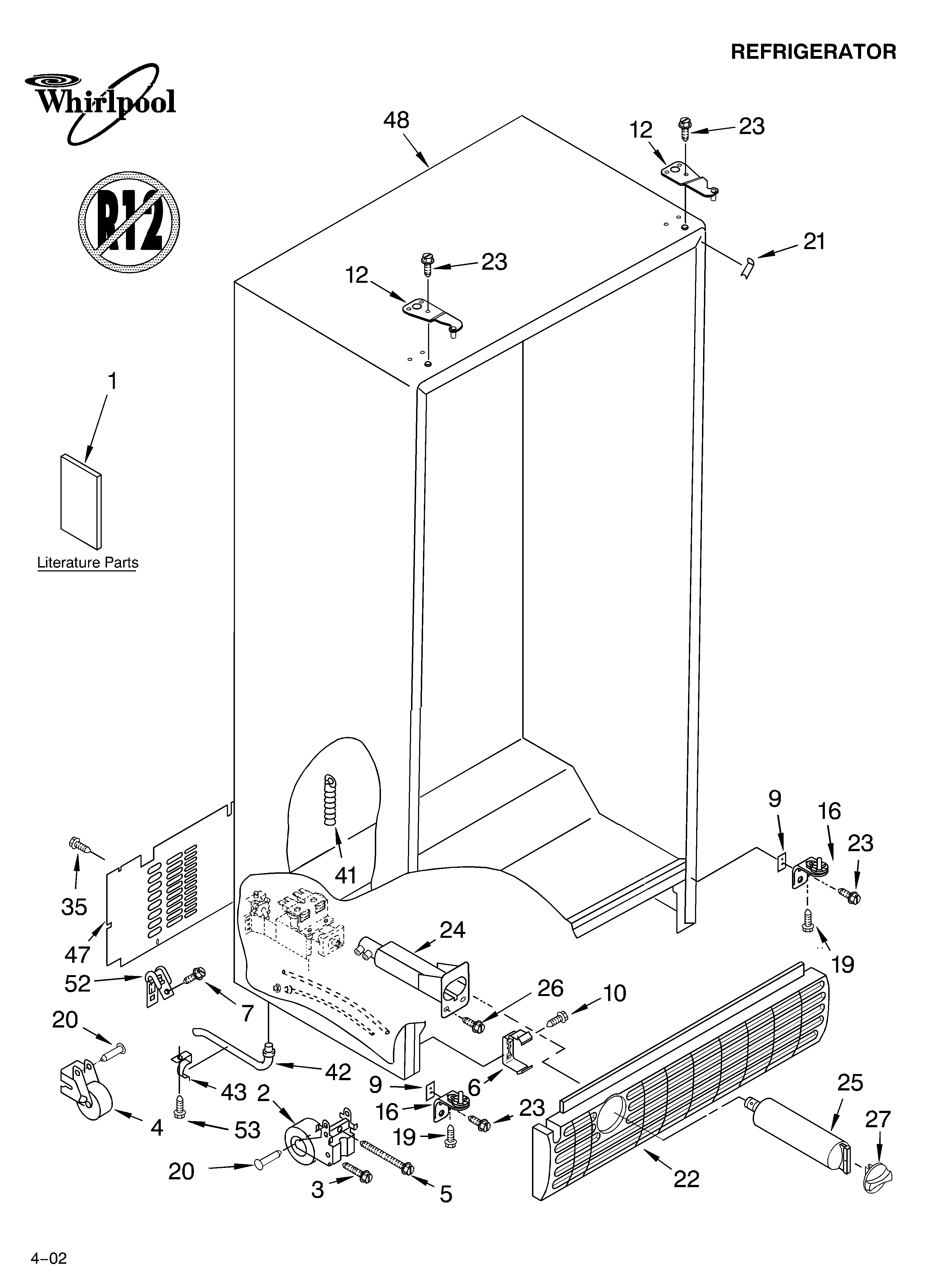 Whirlpool GC5SHGXLT00 cabinet/literature diagram