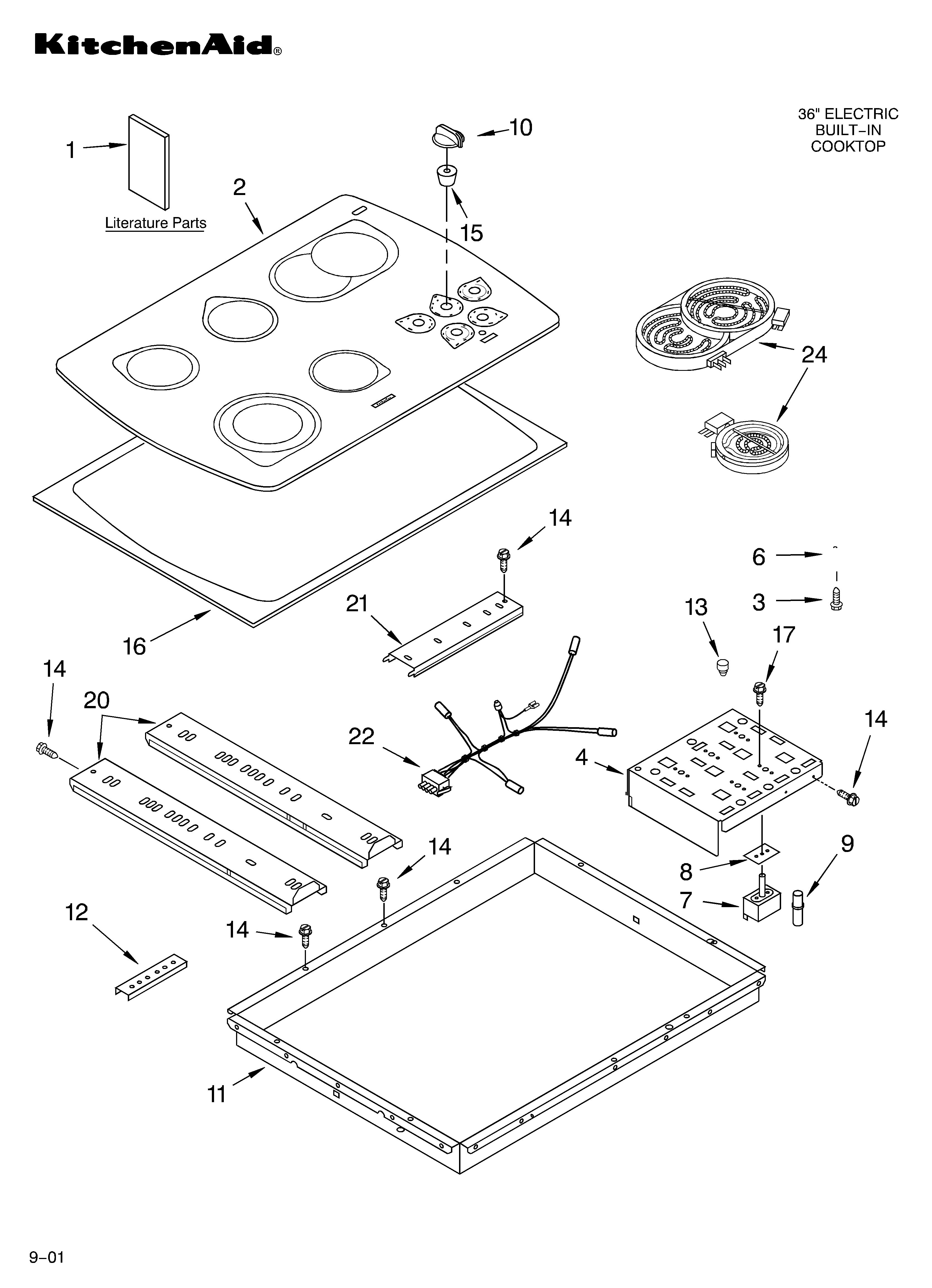 KitchenAid KECC567KWW0 cooktop/literature diagram