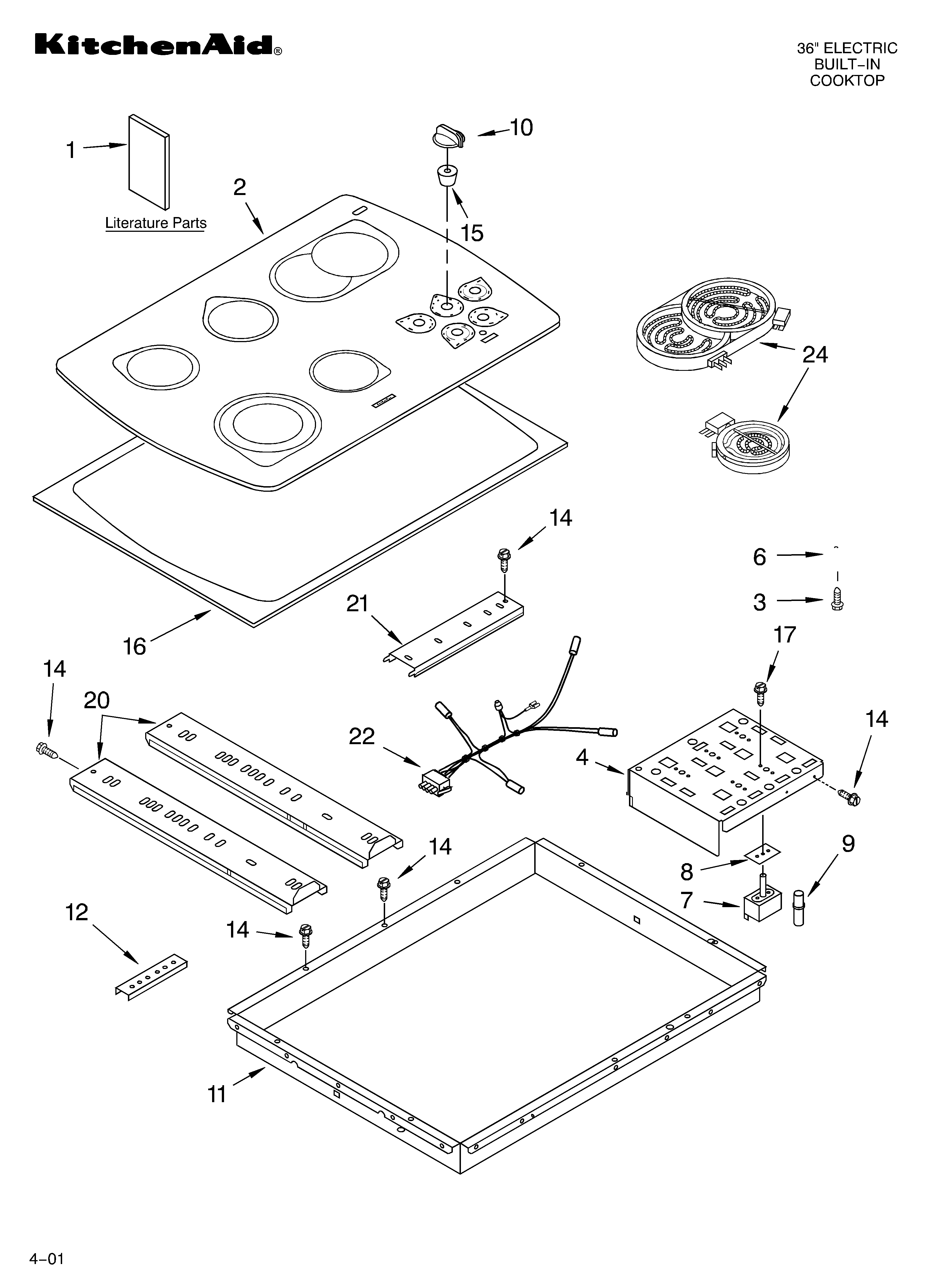 KitchenAid KECC567KBL1 cooktop/literature diagram