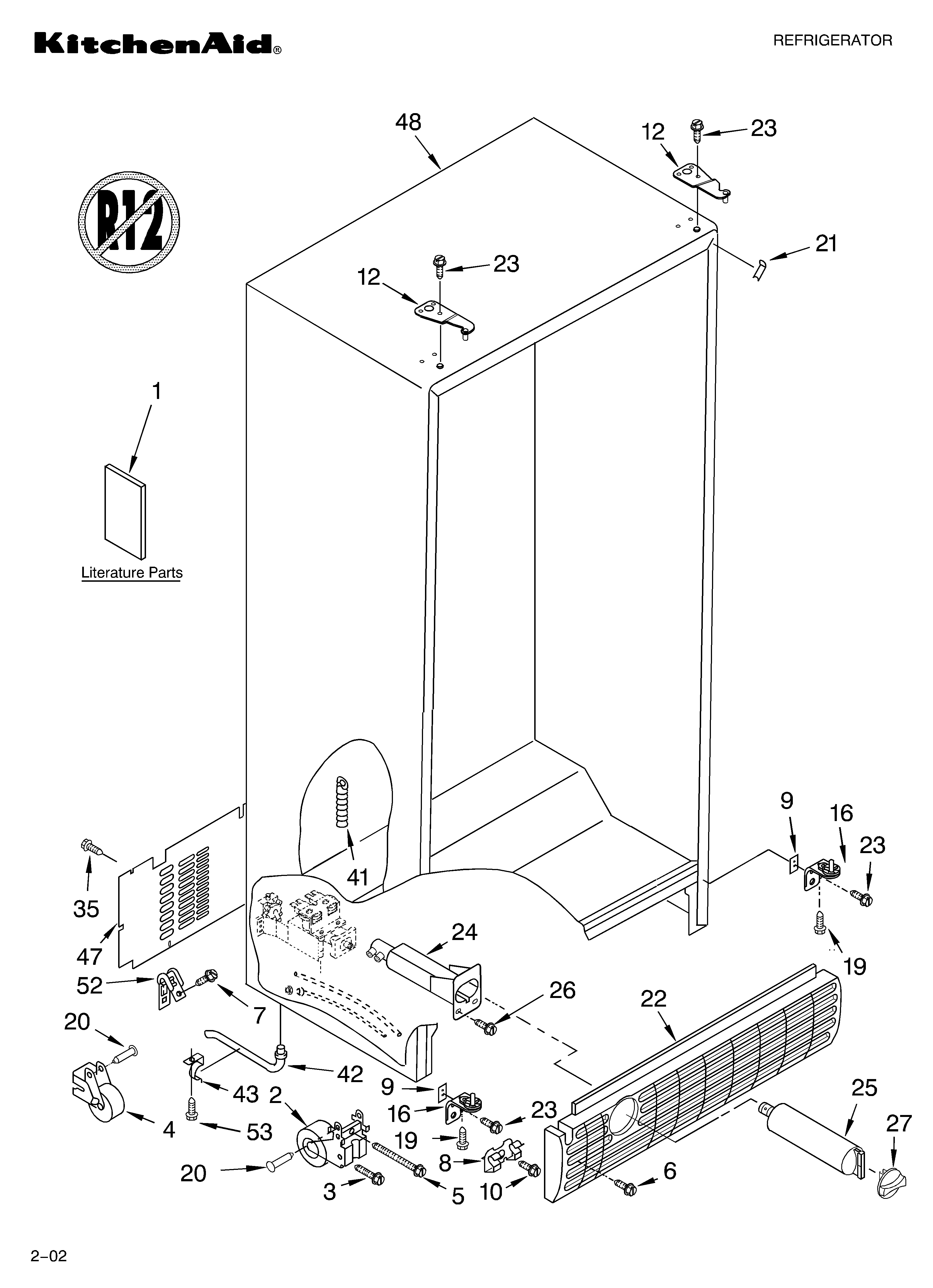 KitchenAid KSFS25FKBL01 cabinet/literature diagram