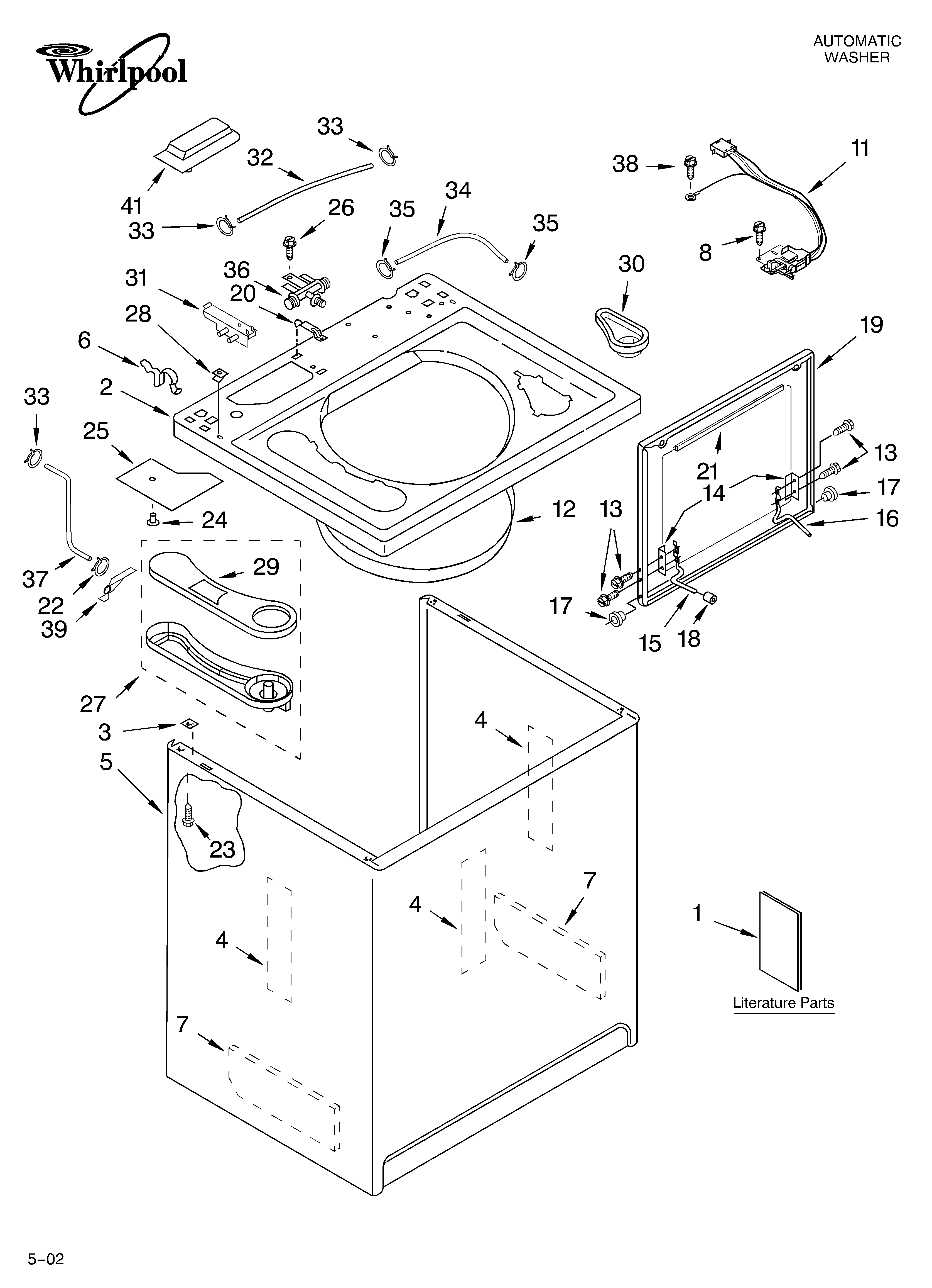 Whirlpool GSX9885JQ0 top and cabinet/literature diagram