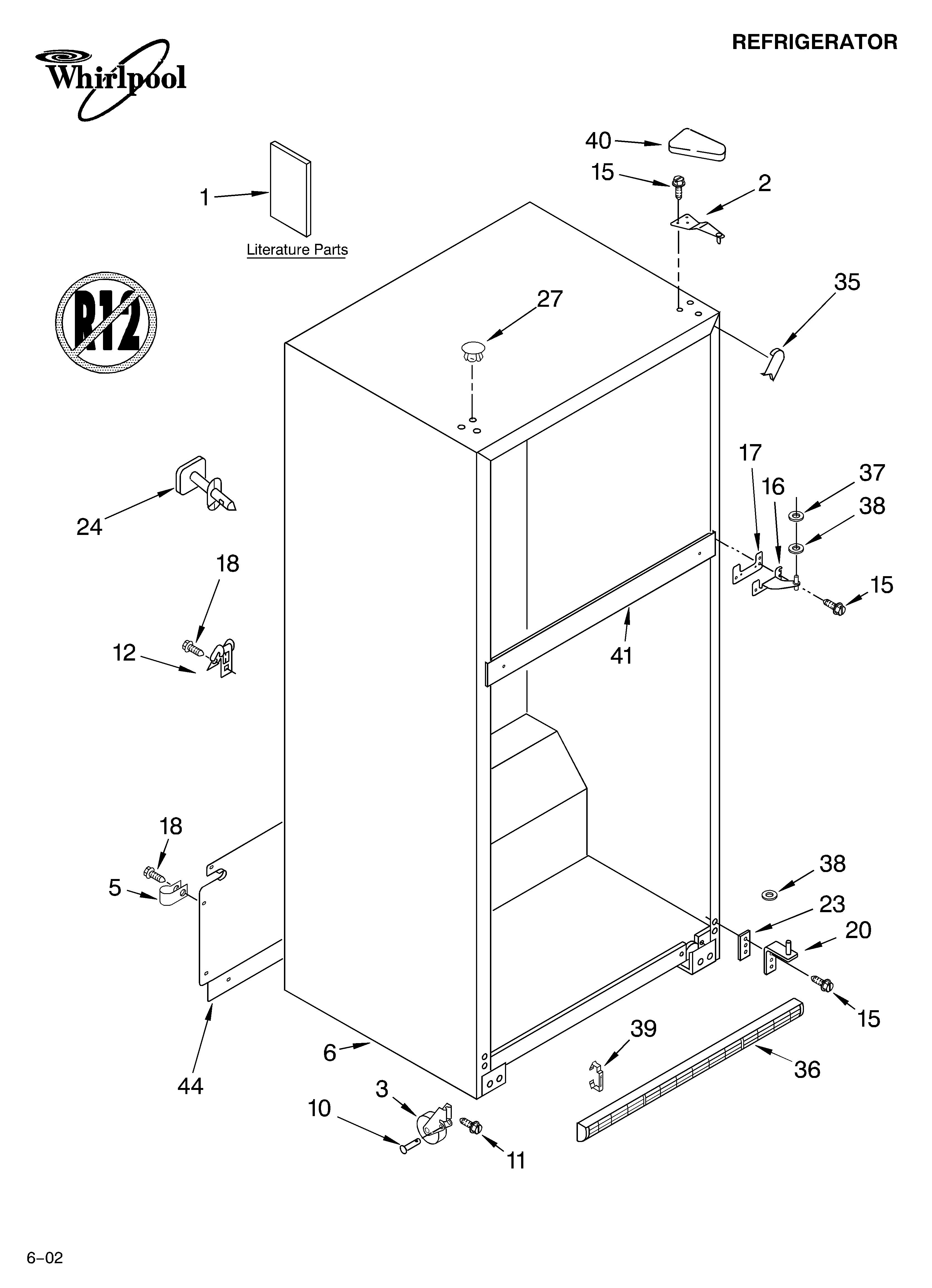 Whirlpool ET1RHMXKQ02 cabinet/literature diagram