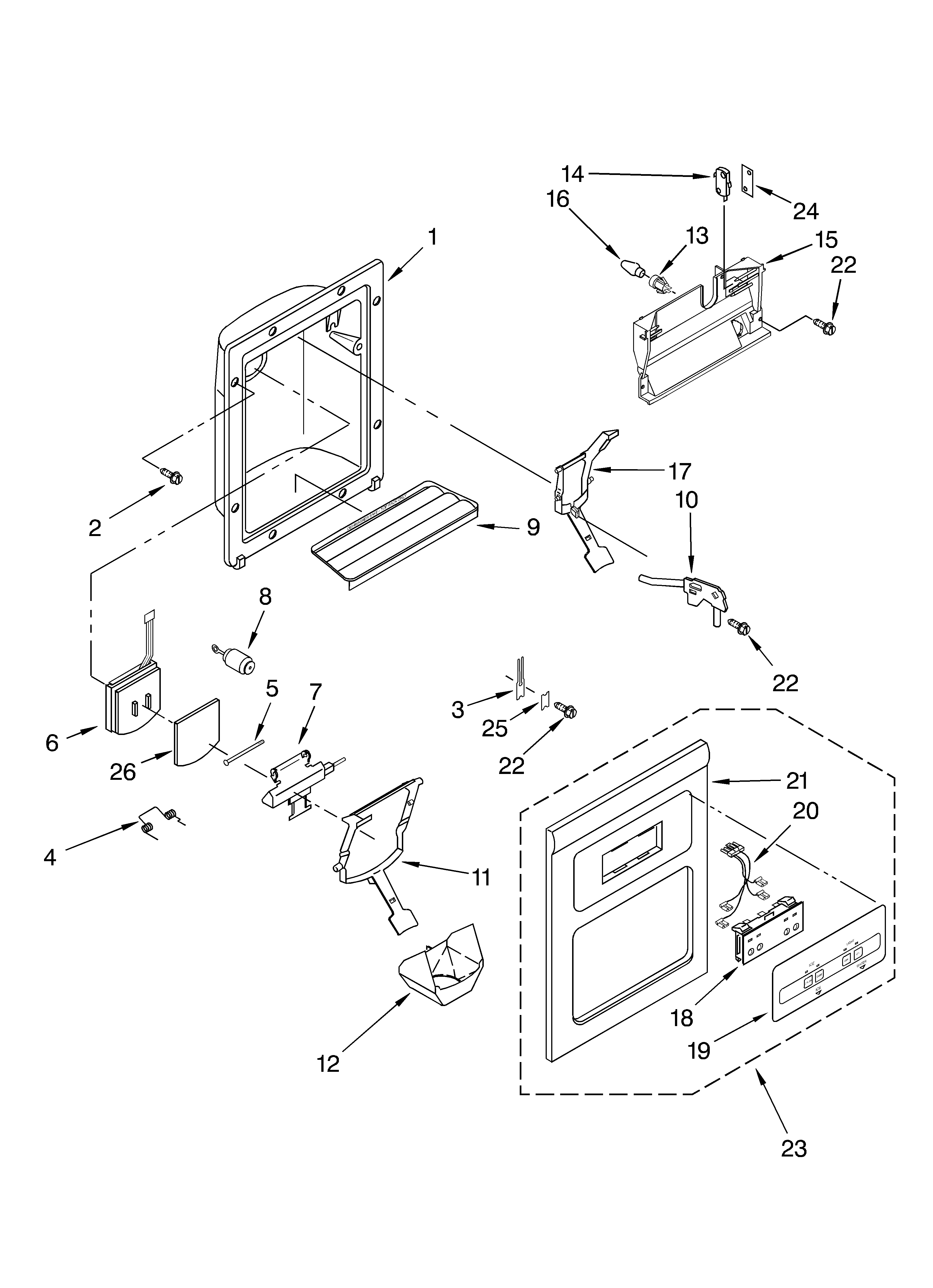 Whirlpool ED2NTQXKT04 dispenser front diagram