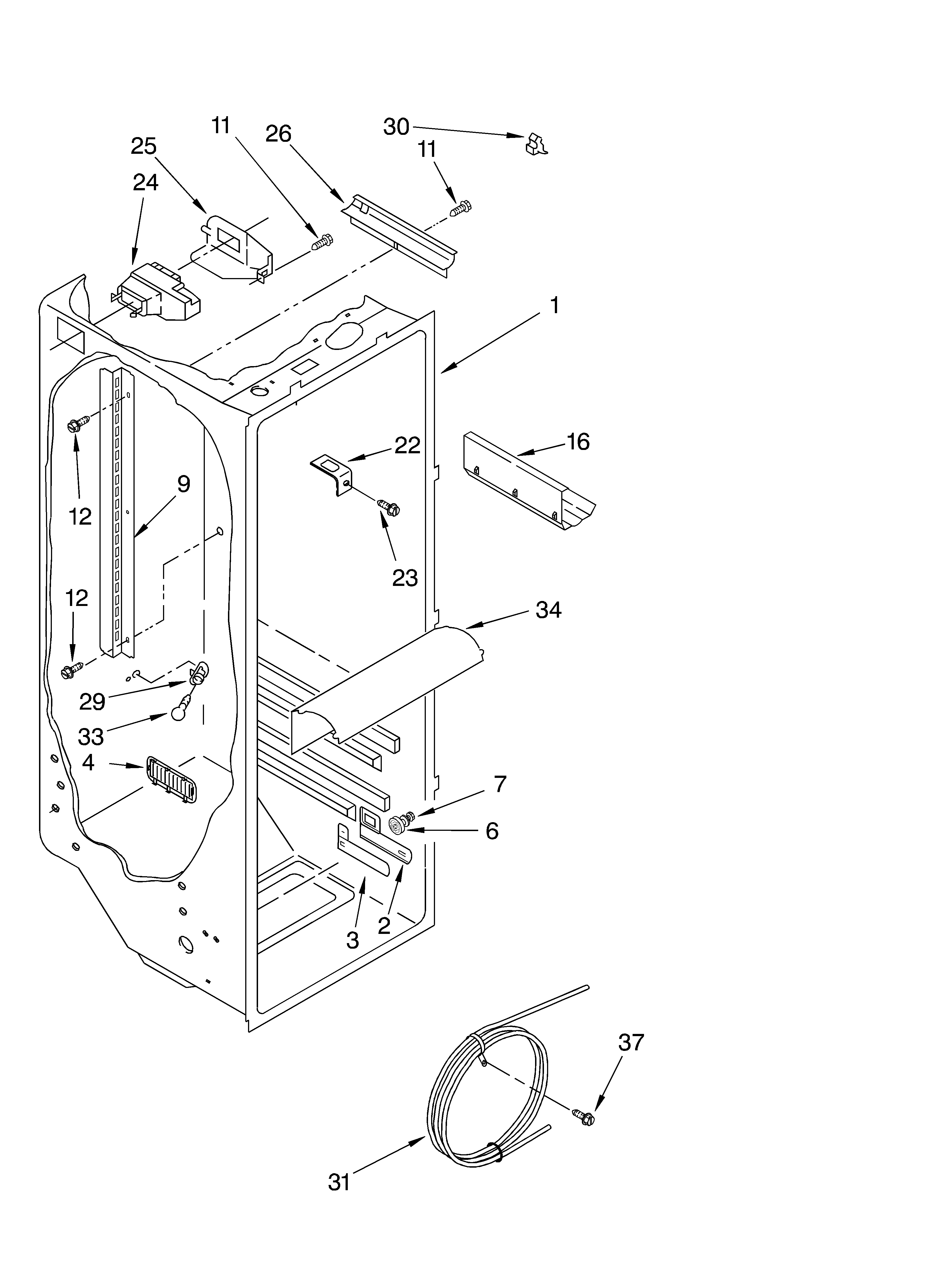 KitchenAid KSRG25FKBT04 refrigerator liner diagram