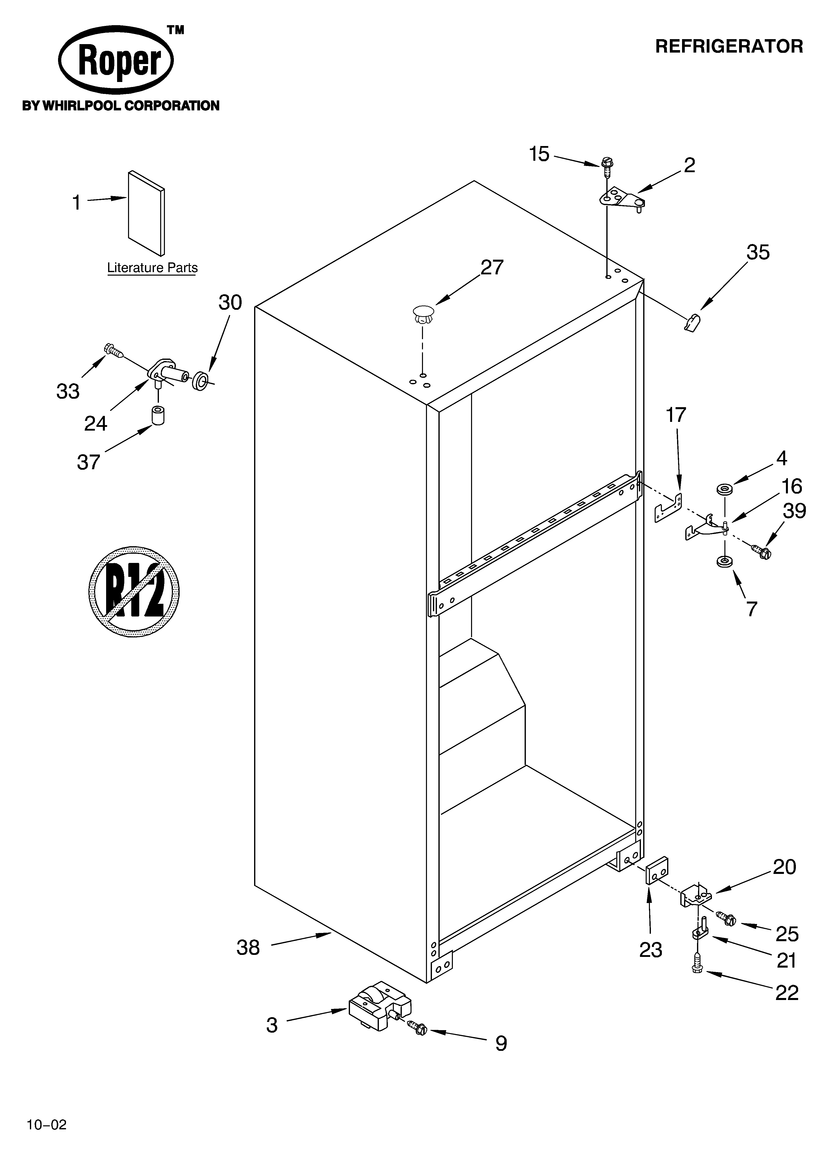 Roper RT14DKYKQ01 cabinet/literature diagram