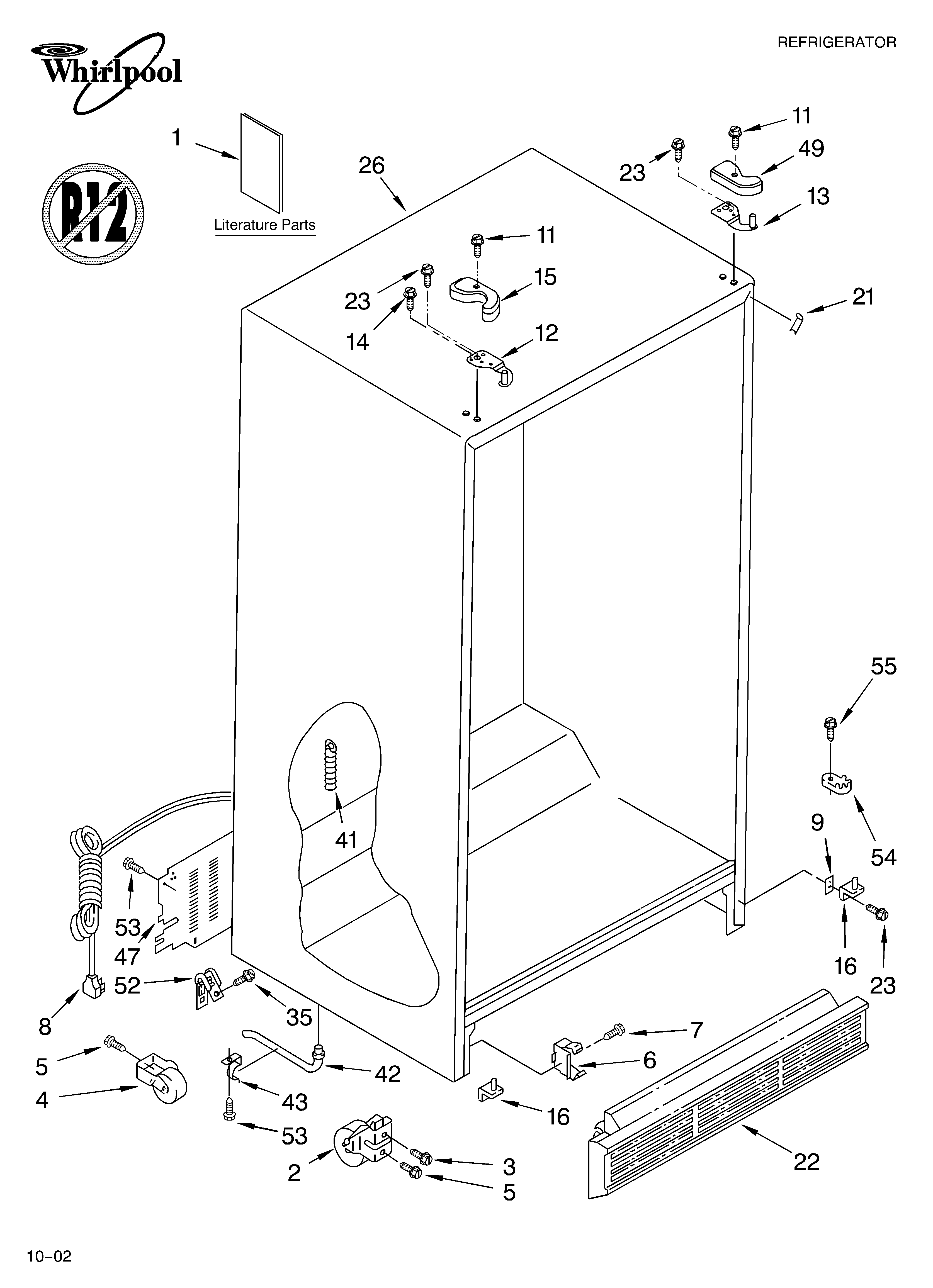 Whirlpool 4YED2FHQKT01 cabinet/literature diagram