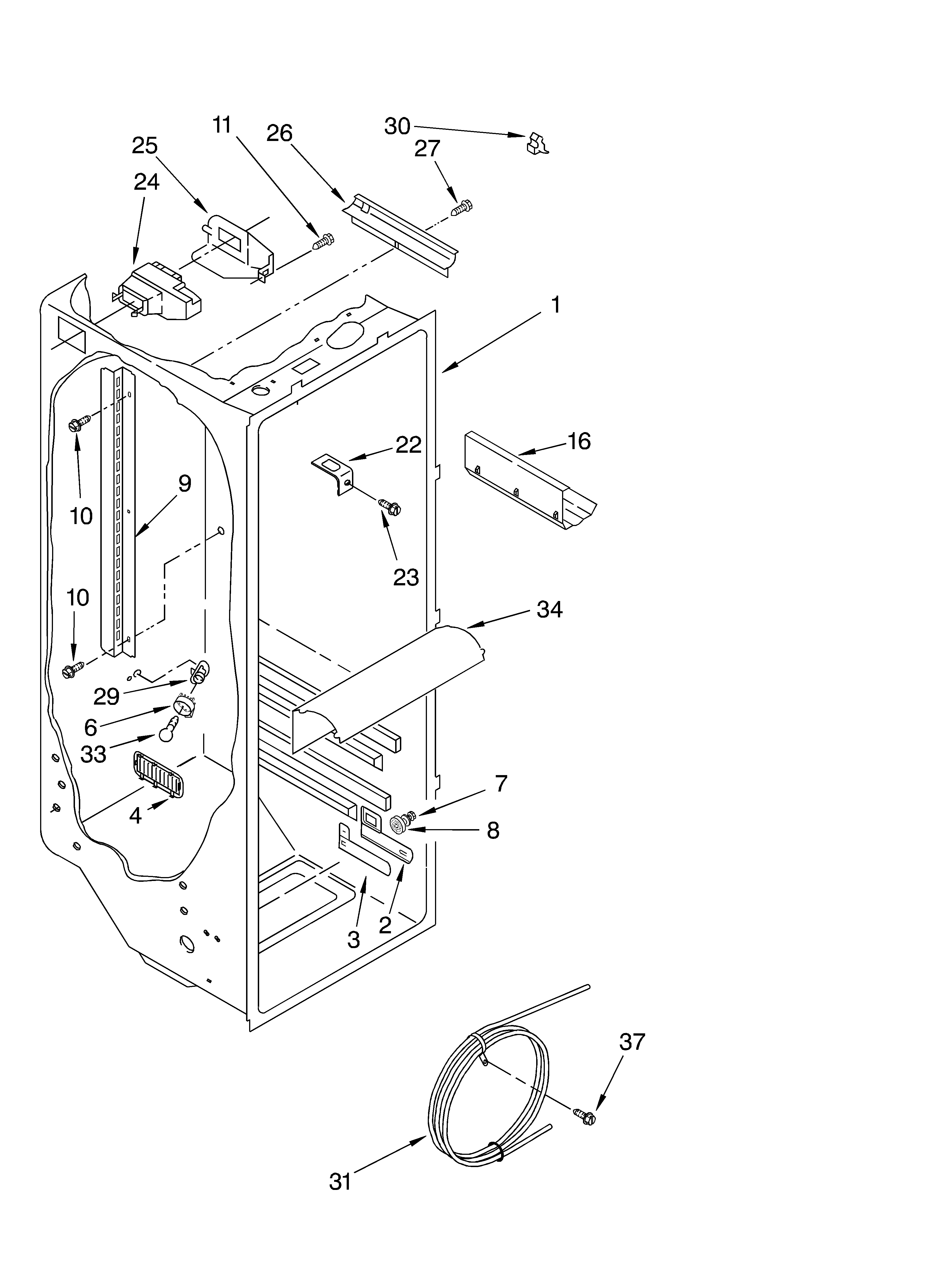 Whirlpool 4YED2FHQKT01 refrigerator liner diagram