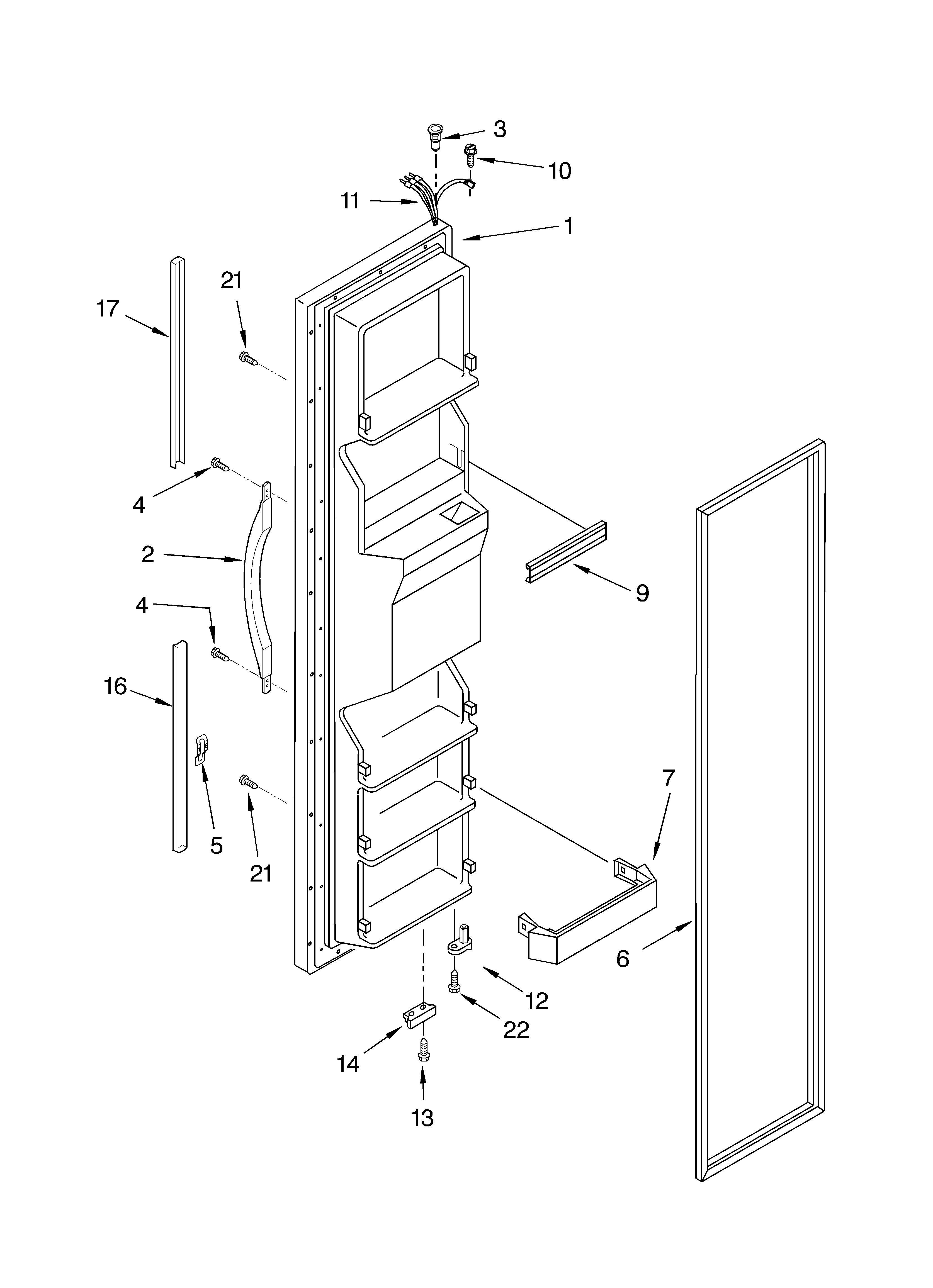 Whirlpool 4YED2FHQKT01 freezer door diagram