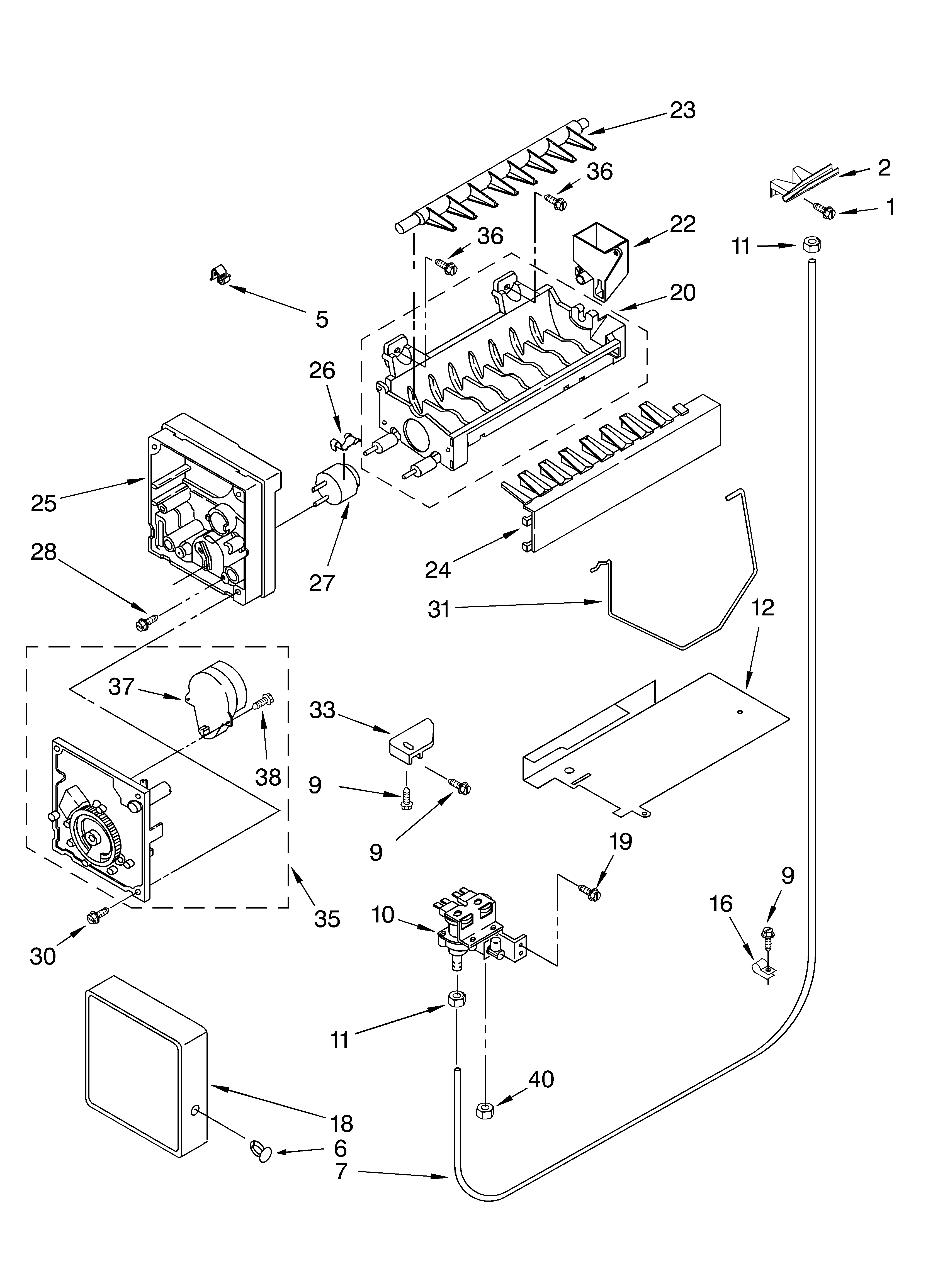 Whirlpool 4YED2FHQKT01 ice maker diagram