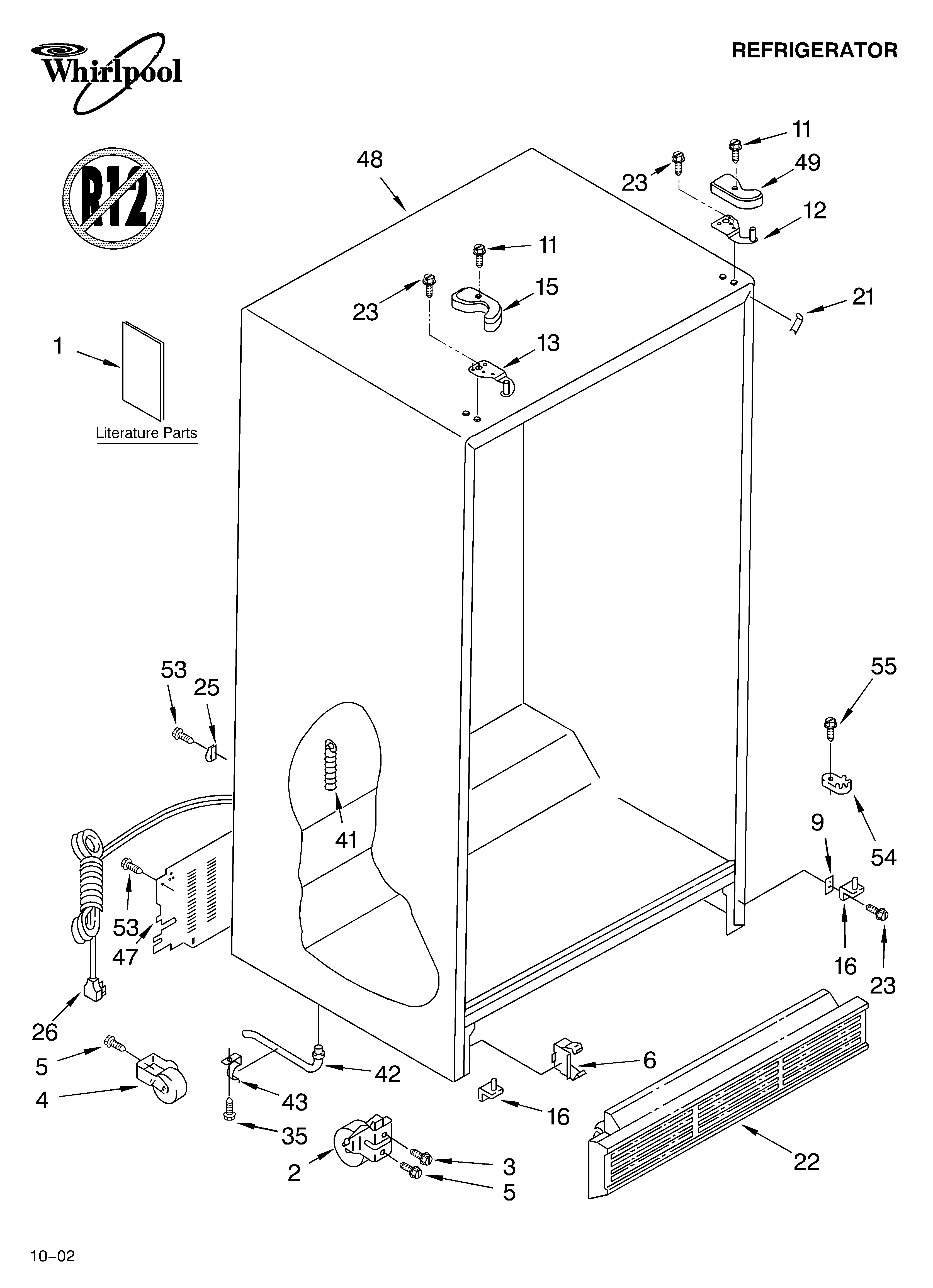 Whirlpool 4YED2FHKKT01 cabinet/literature diagram
