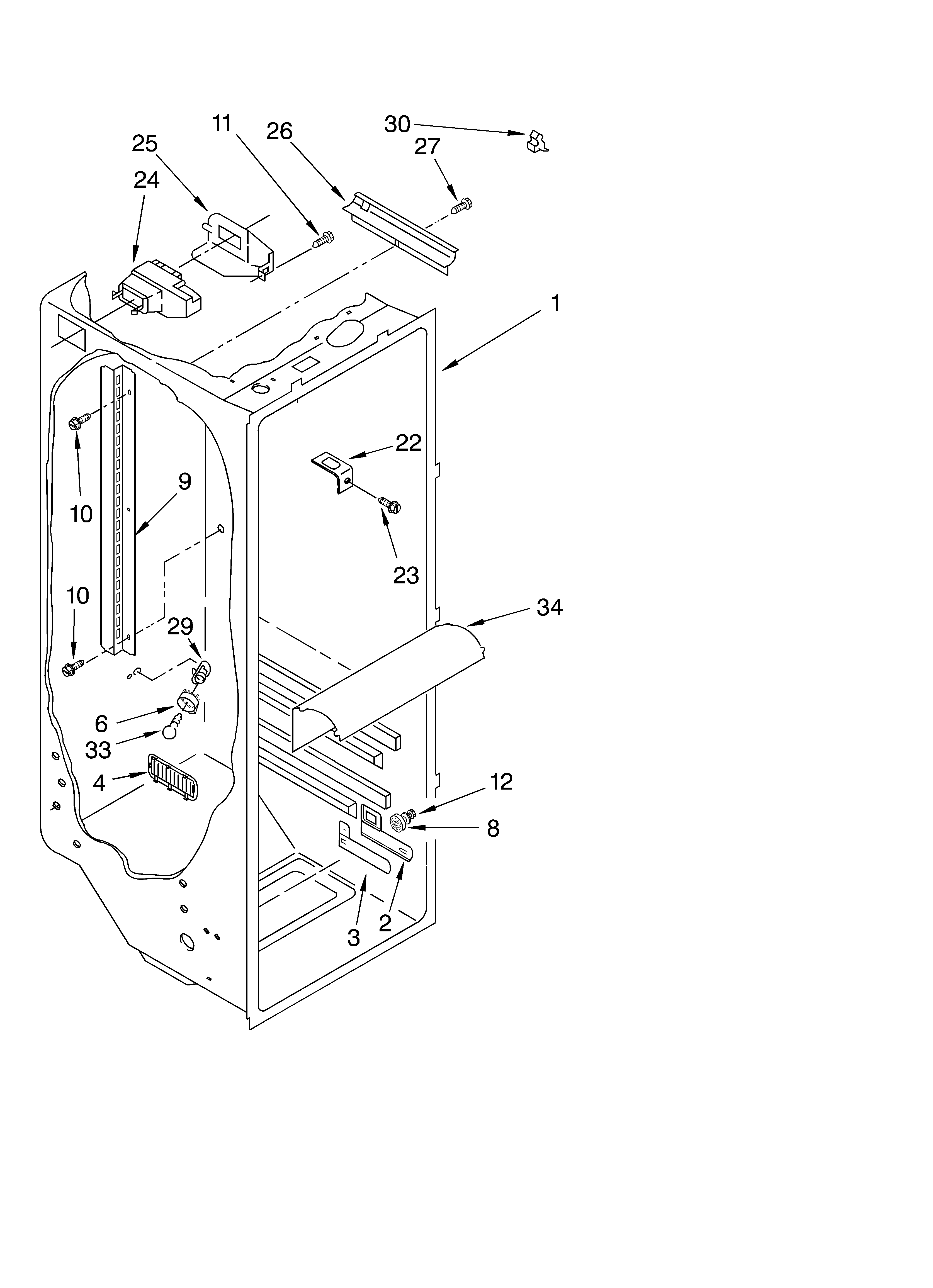 Whirlpool 4YED2FHKKT01 refrigerator liner diagram