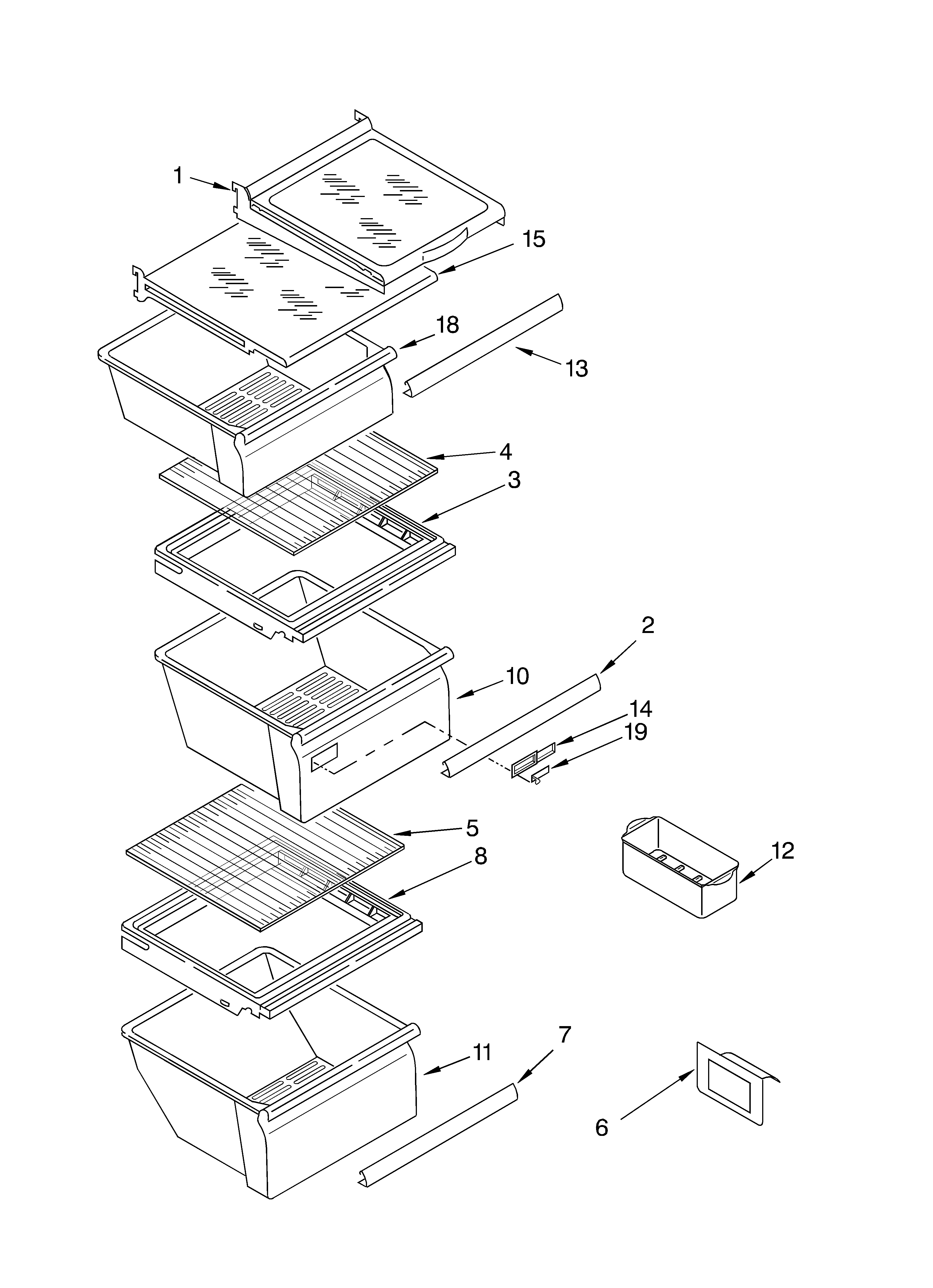 Whirlpool 4YED2FHKKT01 refrigerator shelf diagram