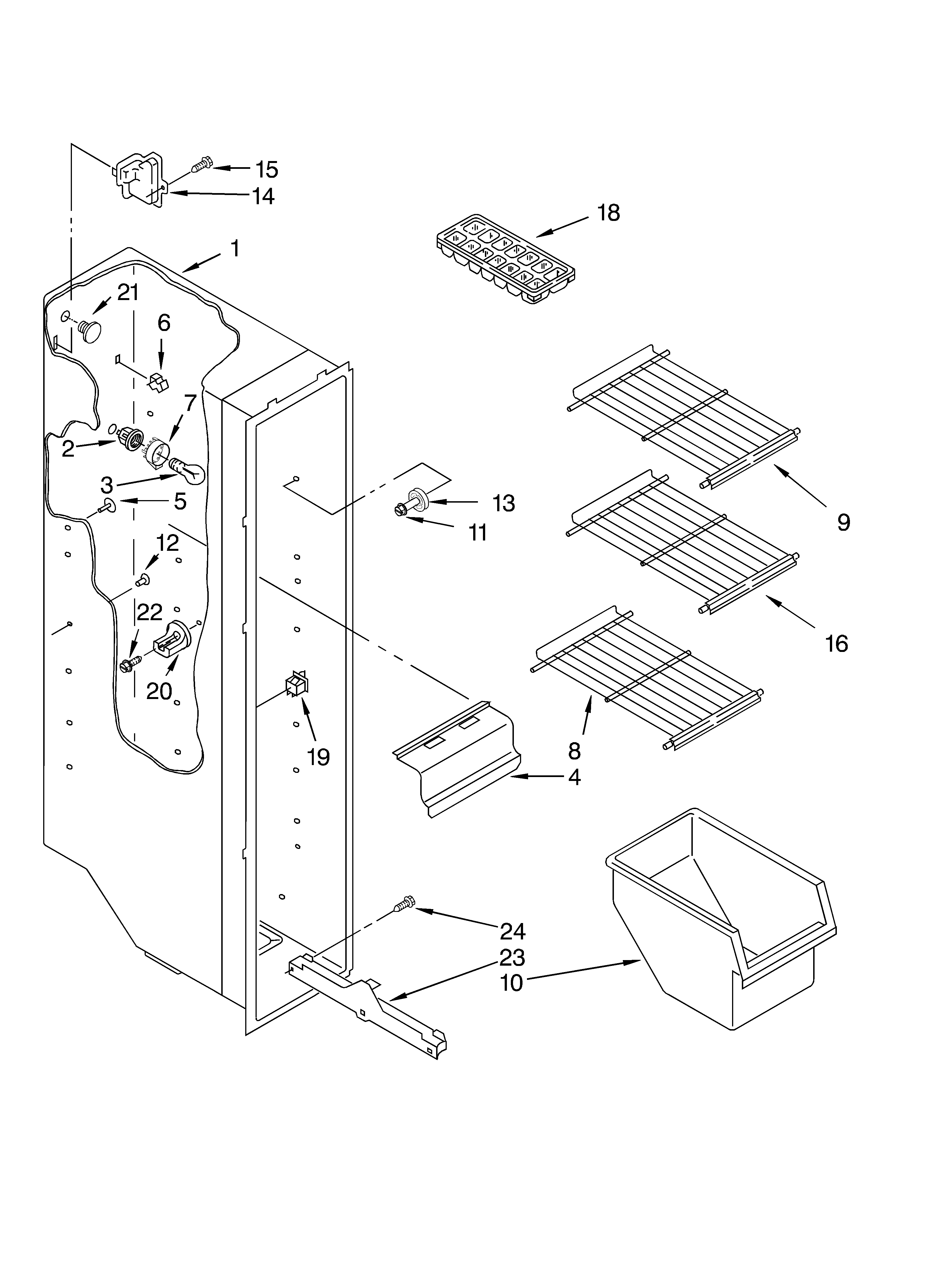 Whirlpool 4YED2FHKKT01 freezer liner diagram