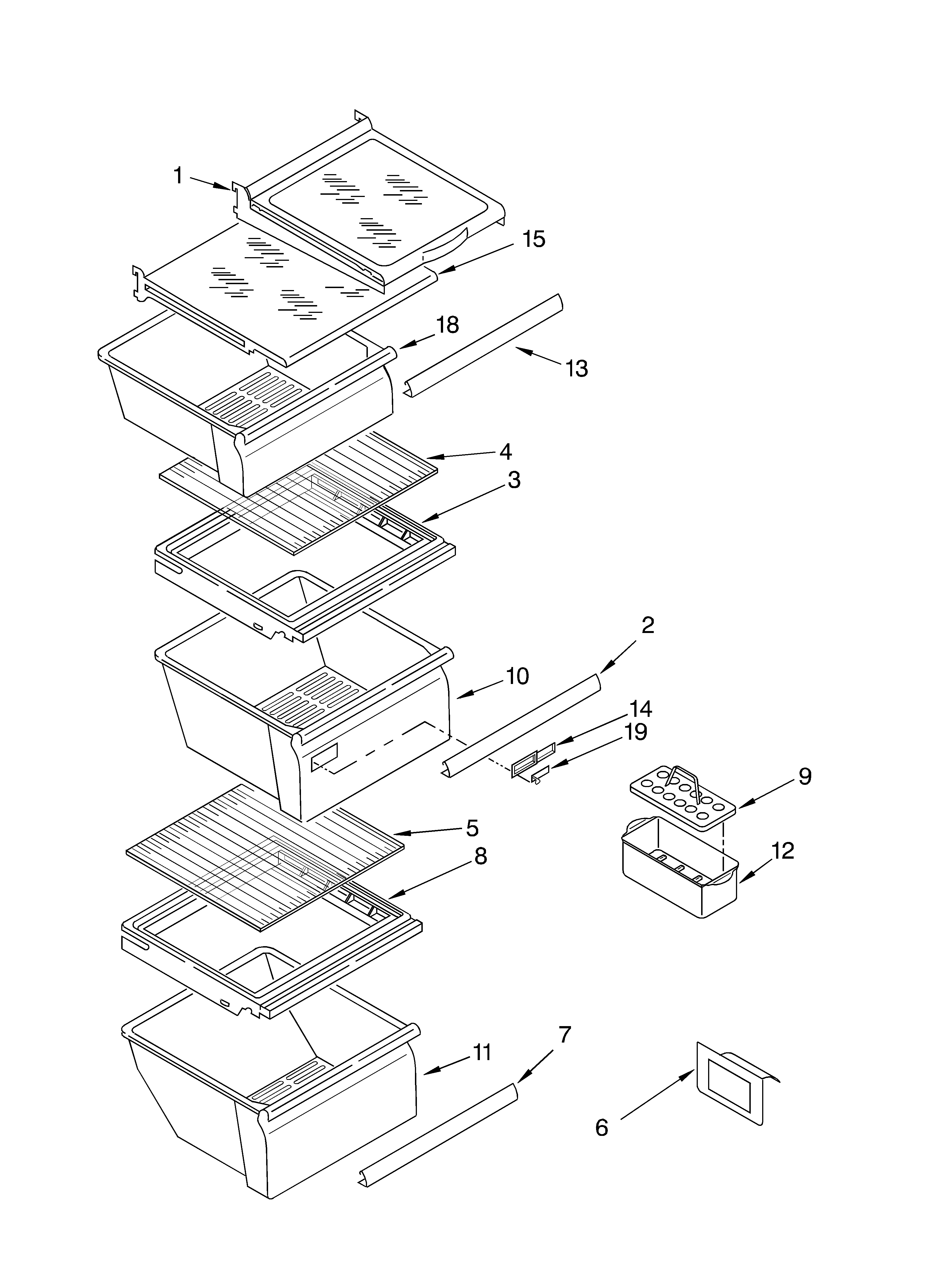 Whirlpool 6ED2FHKXKQ01 refrigerator shelf diagram