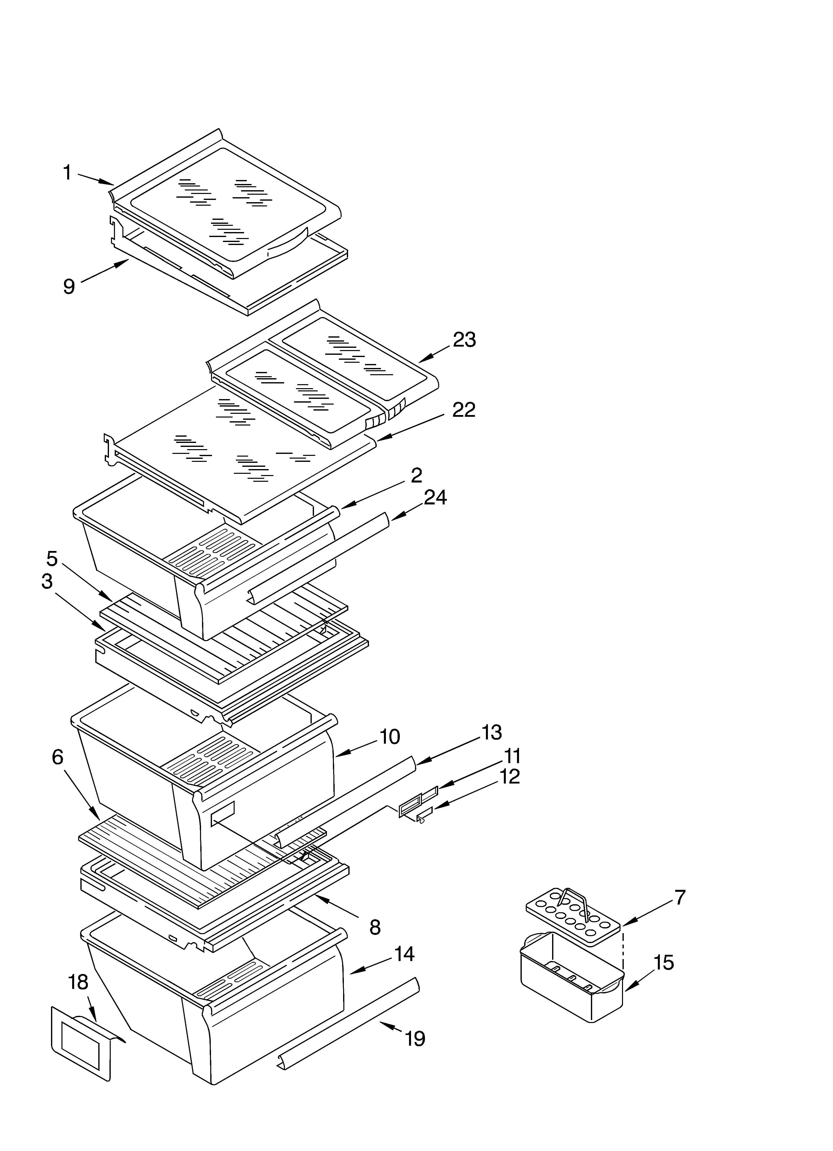 Whirlpool 4YGD25DCHT02 refrigerator shelf diagram
