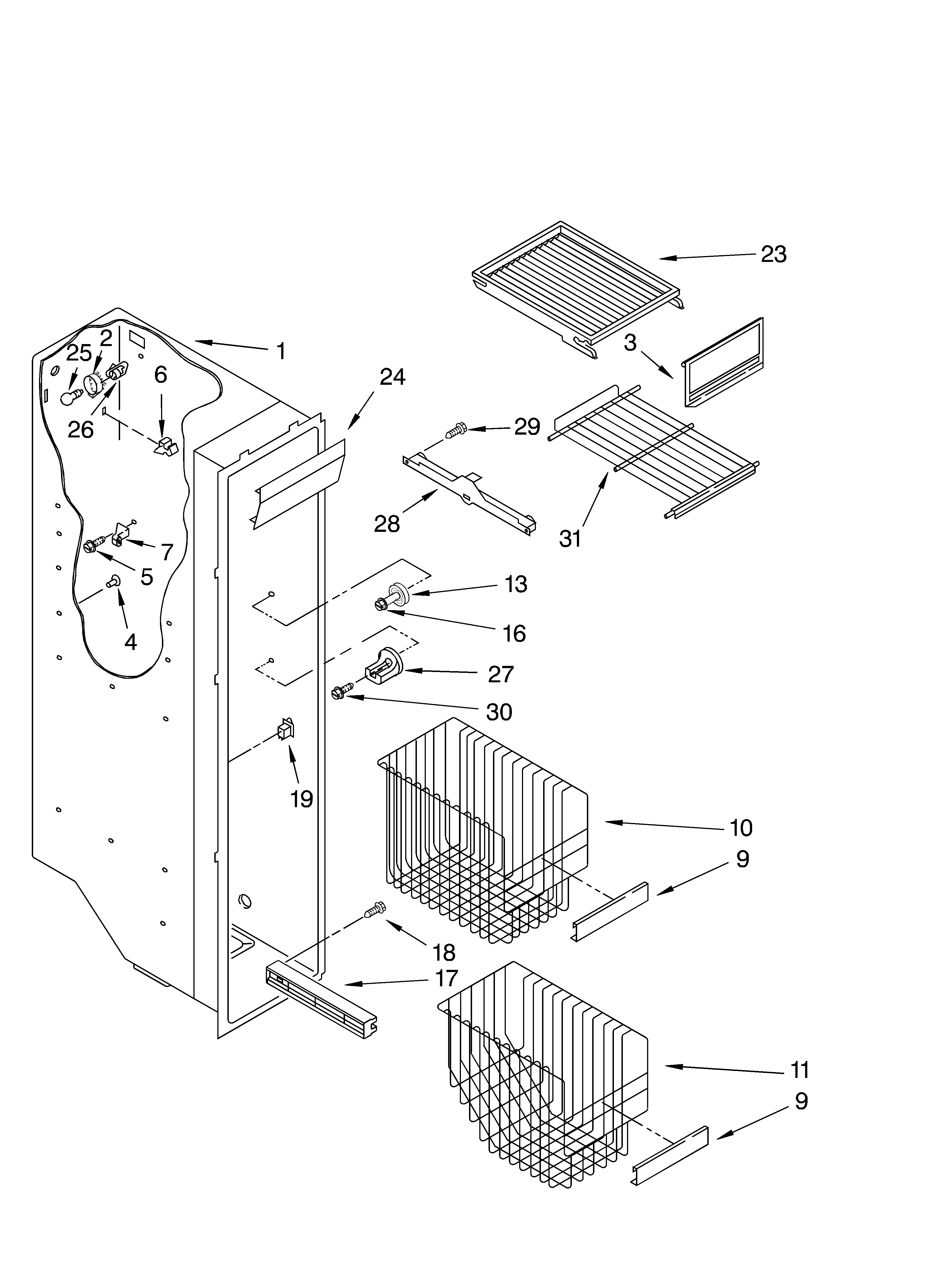 Whirlpool 4YGD25DCHT02 freezer liner diagram