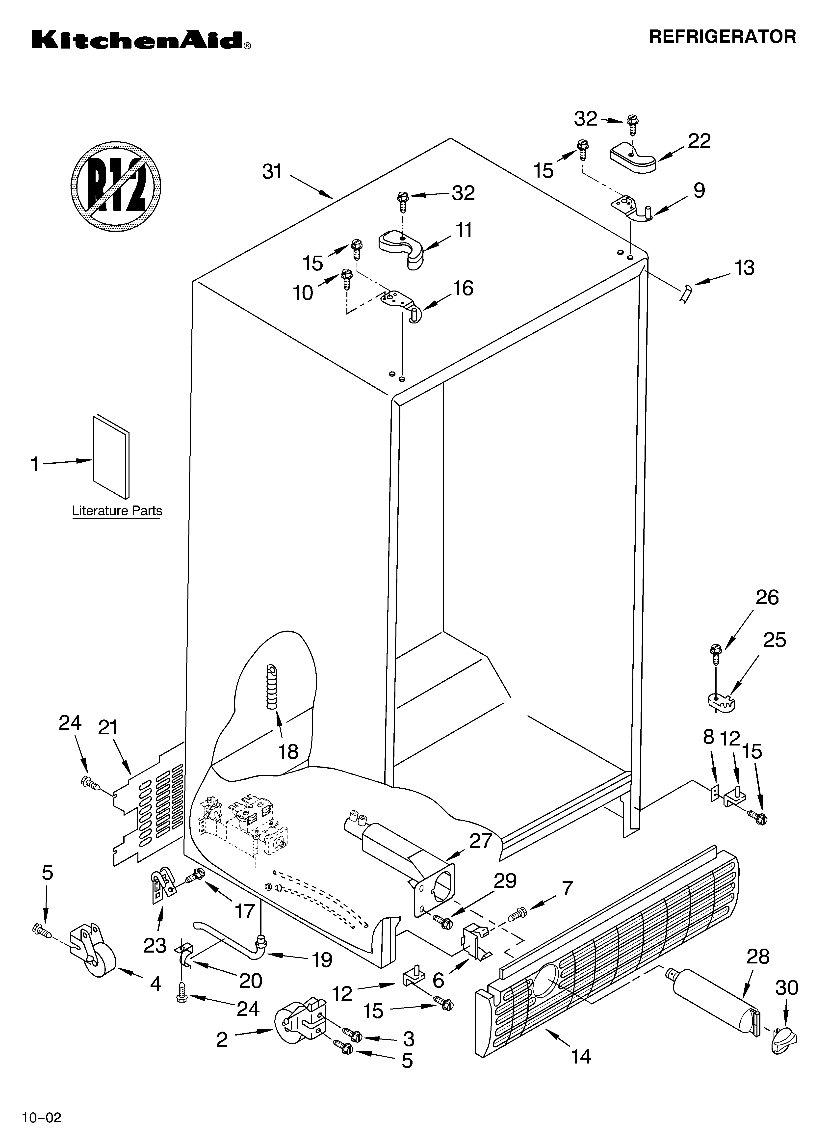 KitchenAid KSRK25ILSS01 cabinet/literature diagram