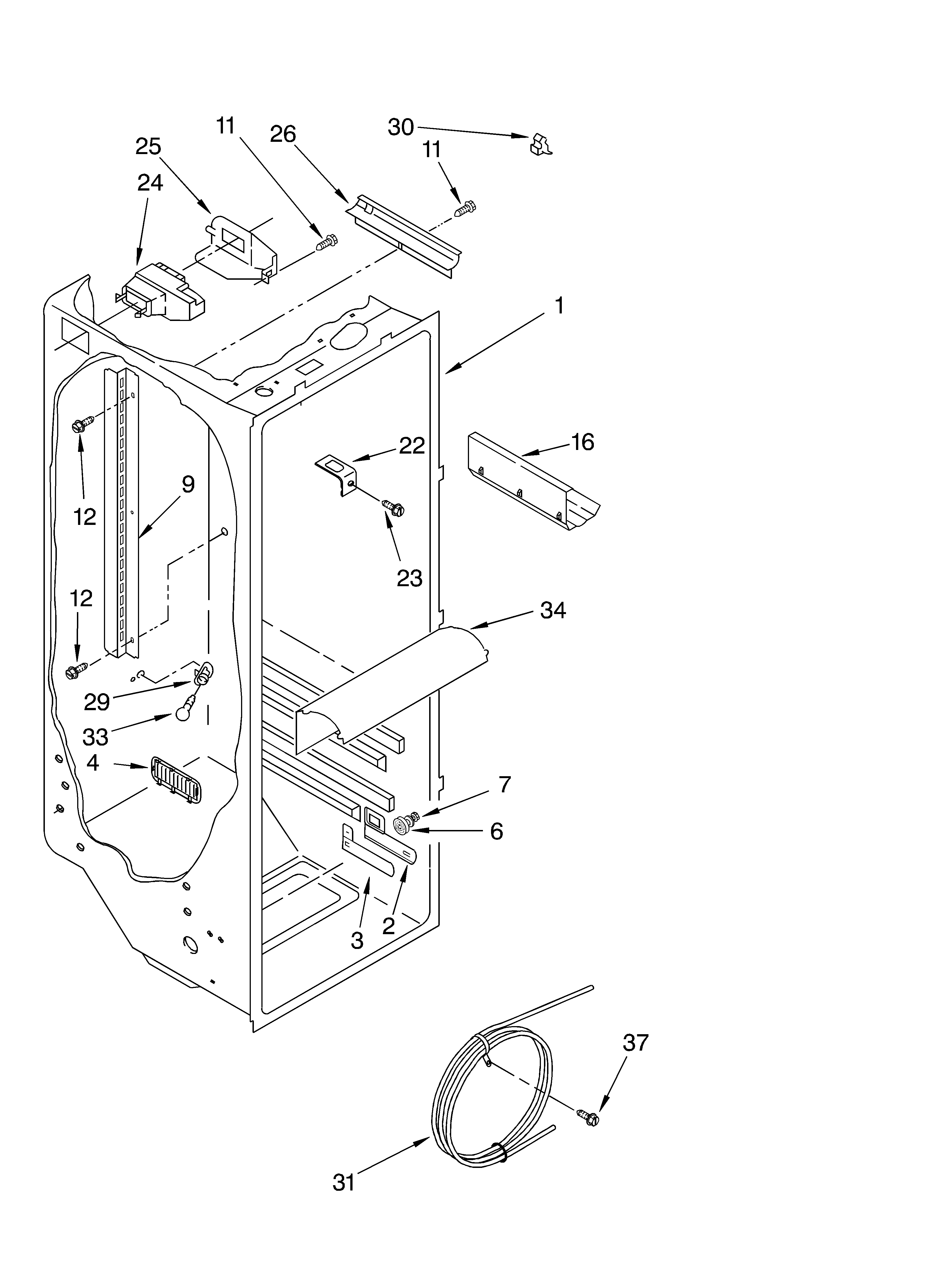 KitchenAid KSRK25ILSS01 refrigerator liner diagram