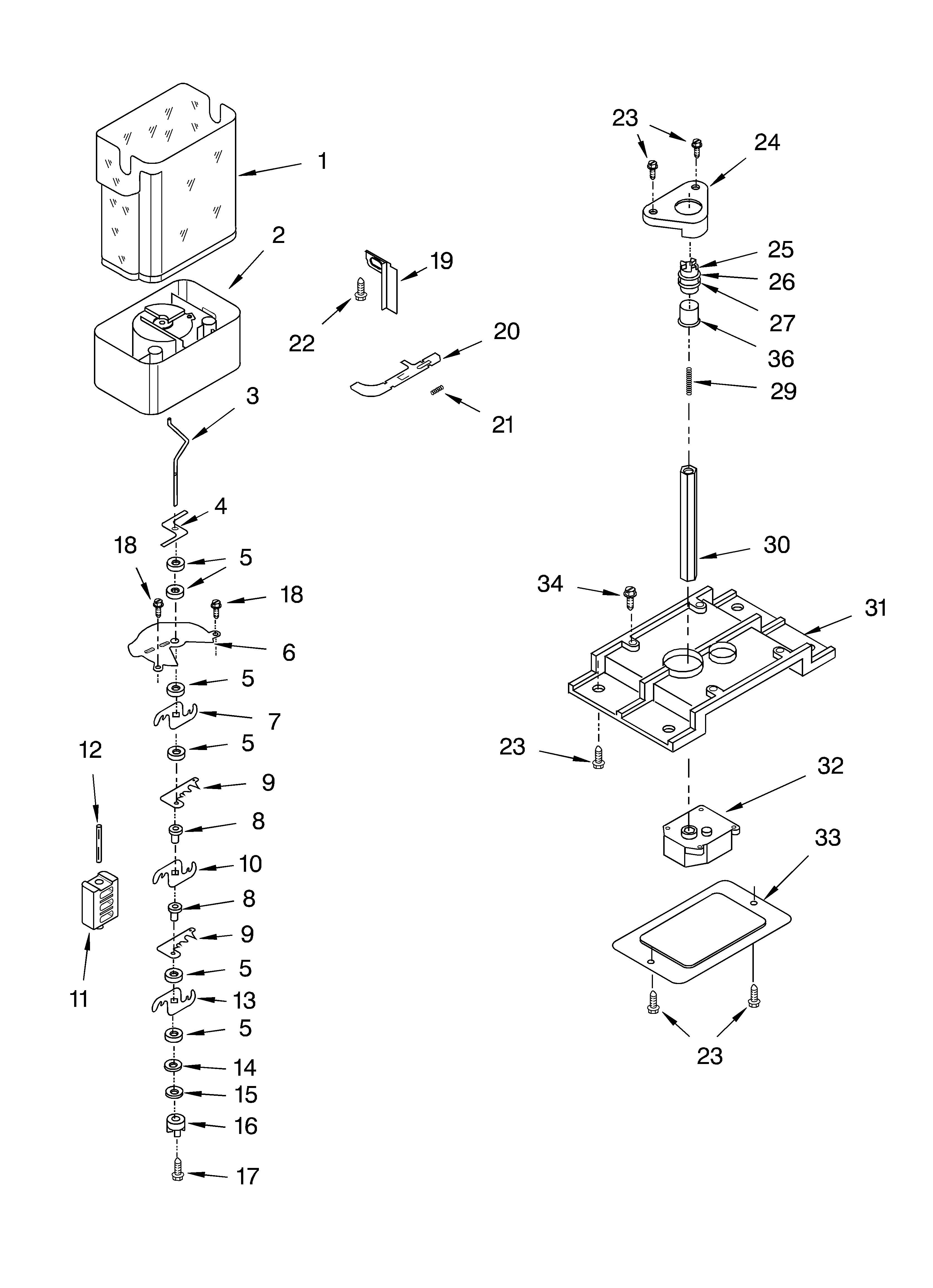 KitchenAid KSRK25ILSS01 motor and ice container diagram