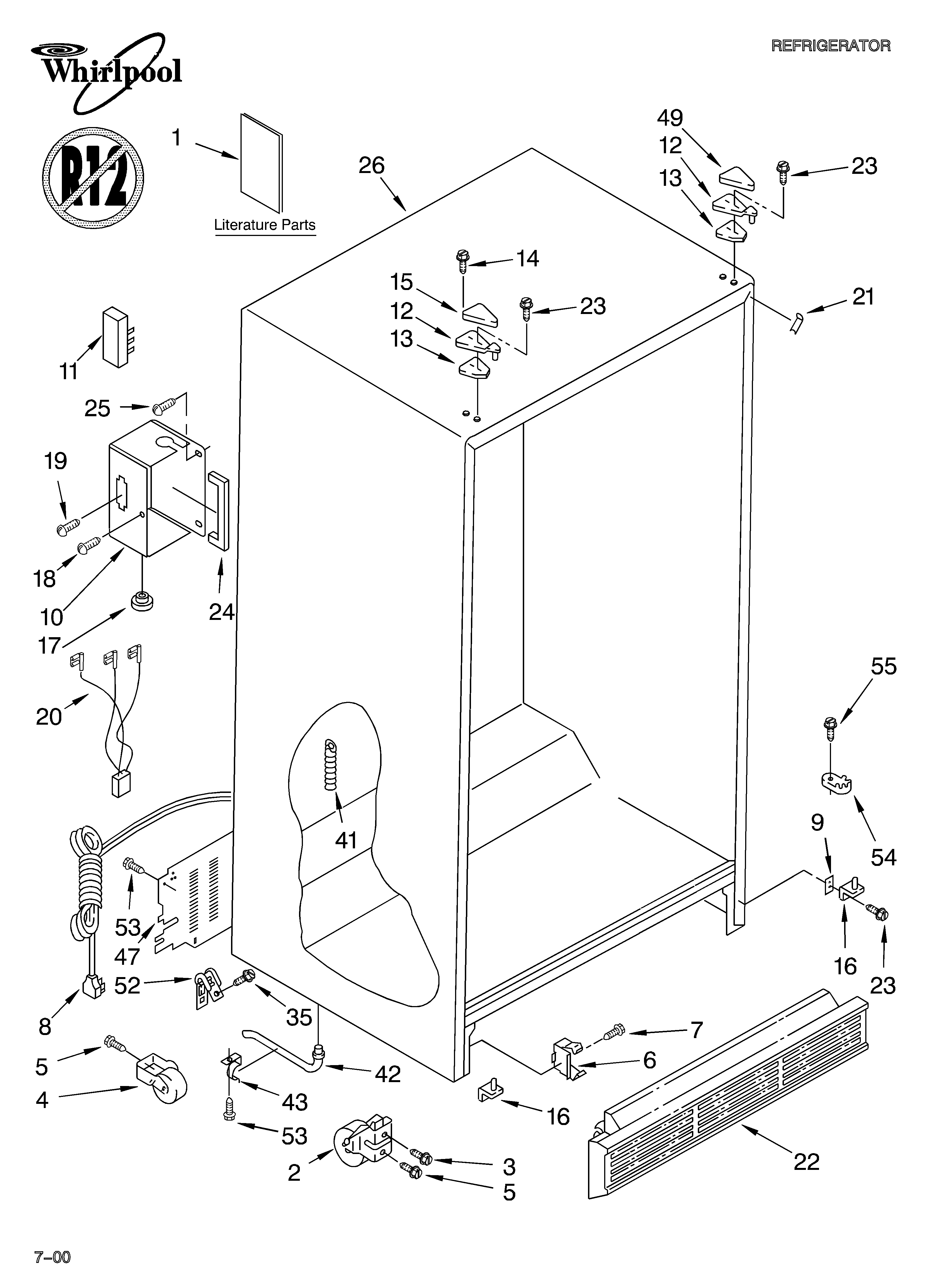 Whirlpool 4YED22PQFN03 cabinet/literature diagram