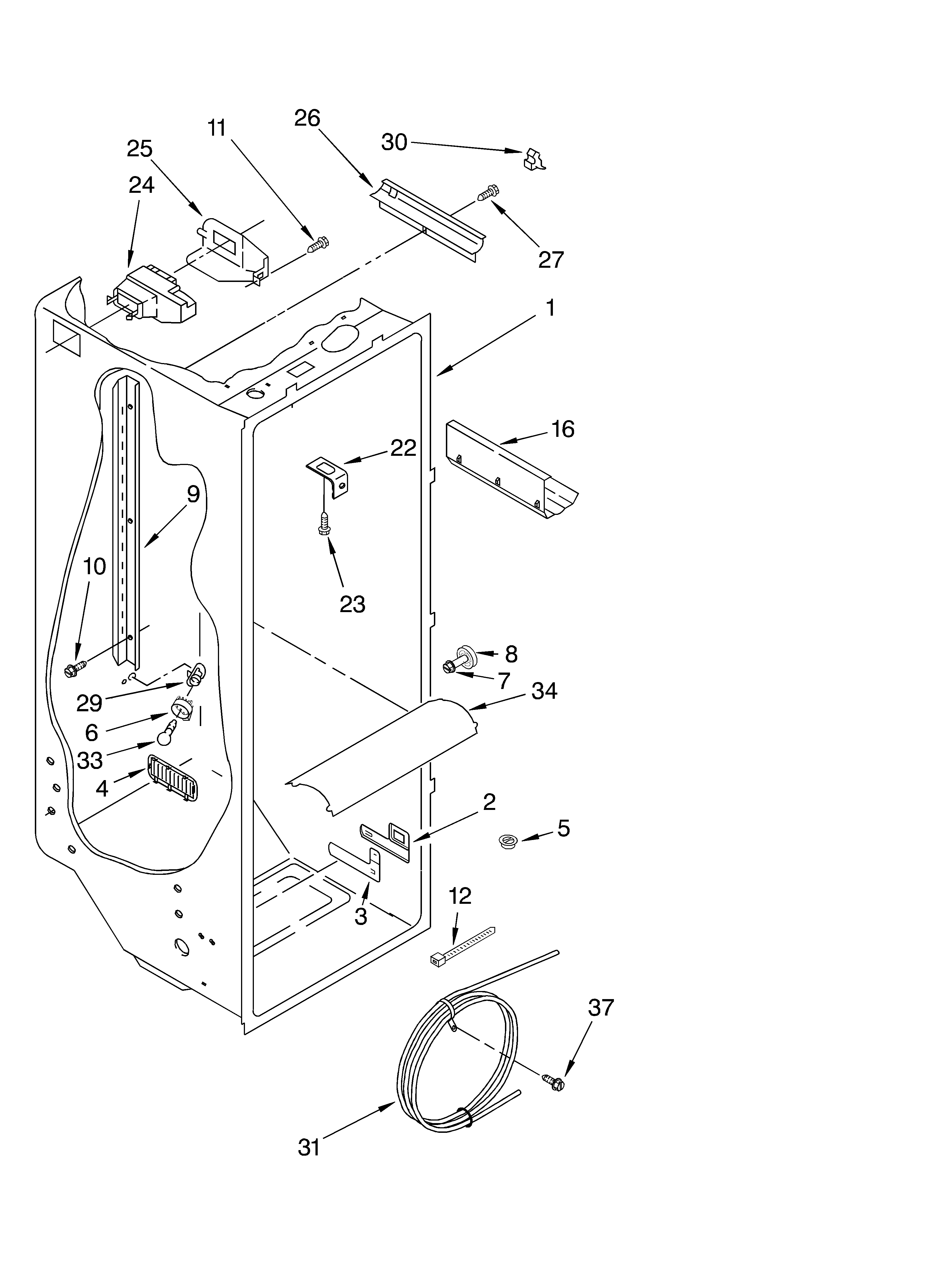 Whirlpool 4YED22PQFN03 refrigerator liner diagram