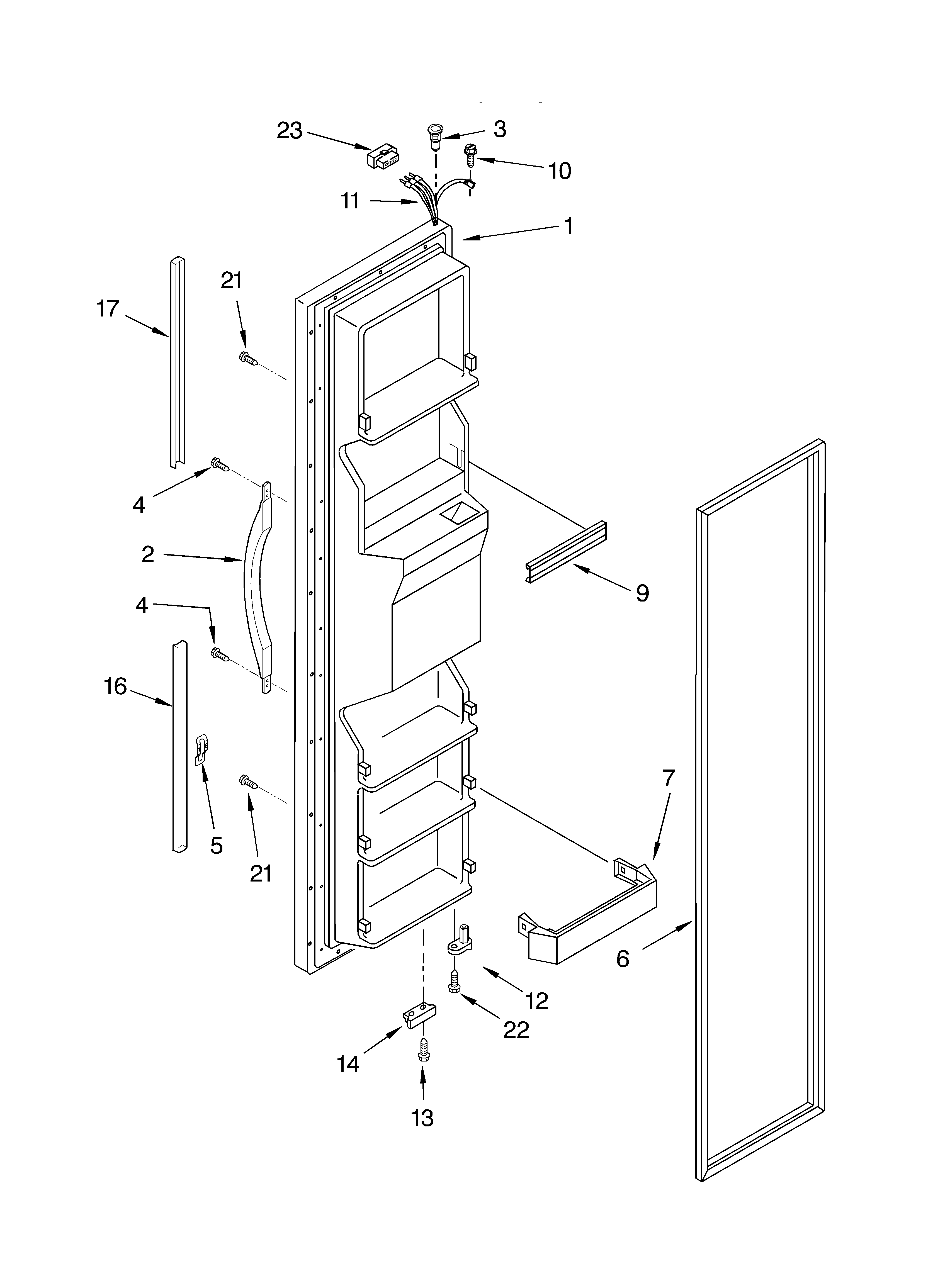 Whirlpool 4YED22PQFN03 freezer door diagram