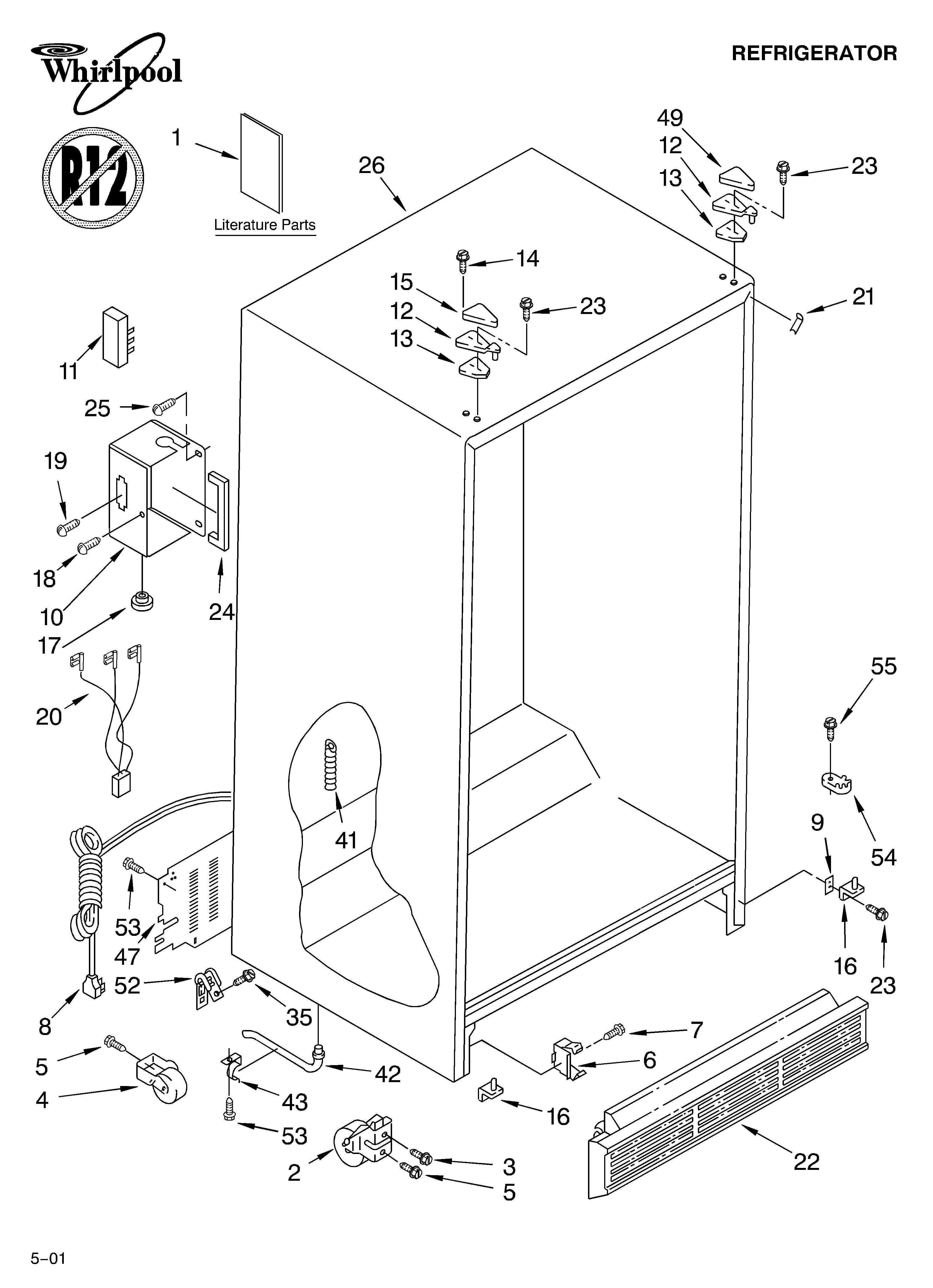 Whirlpool 4YED22PQFN04 cabinet/literature diagram