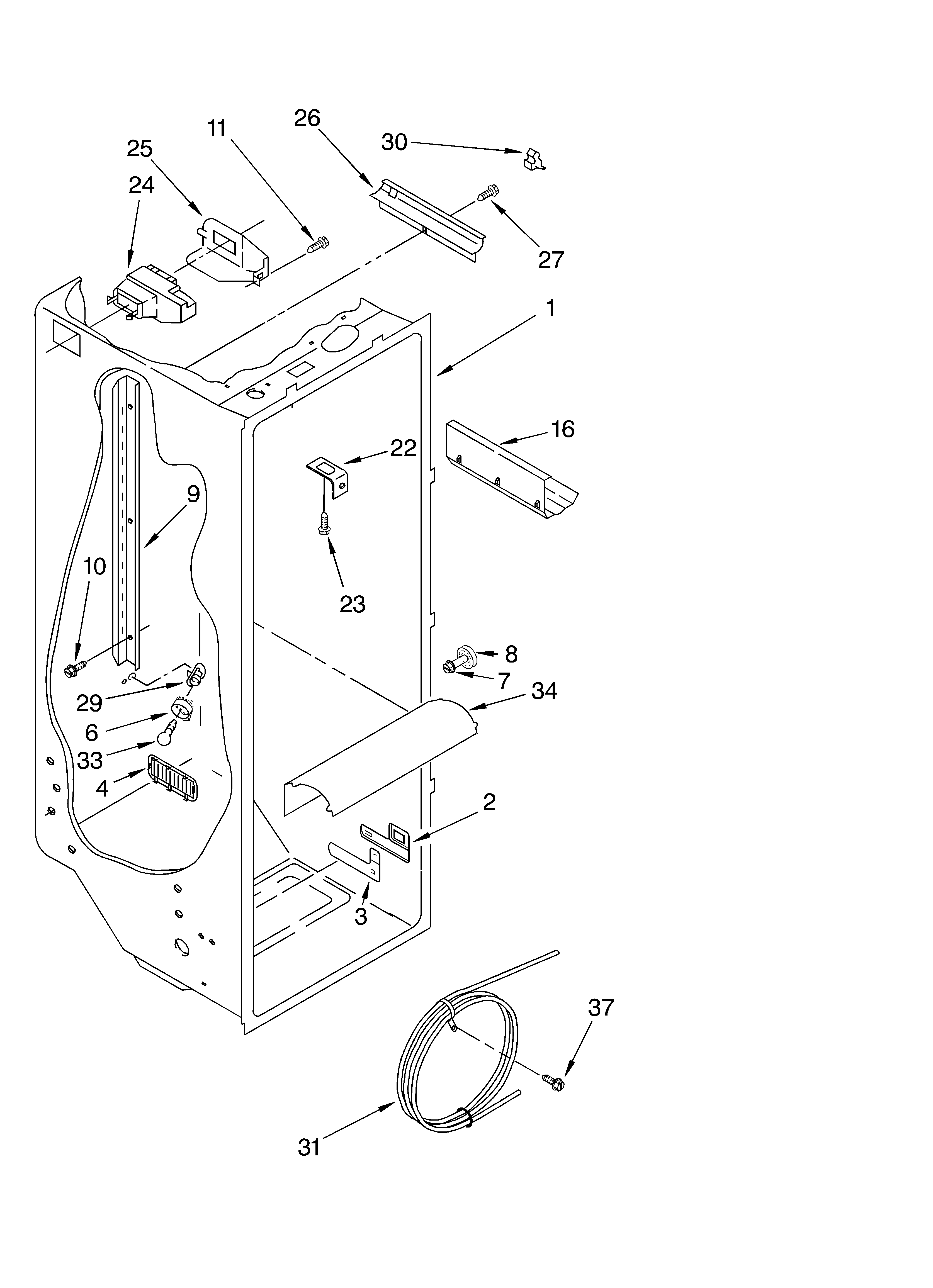 Whirlpool 4YED22PQFN04 refrigerator liner diagram