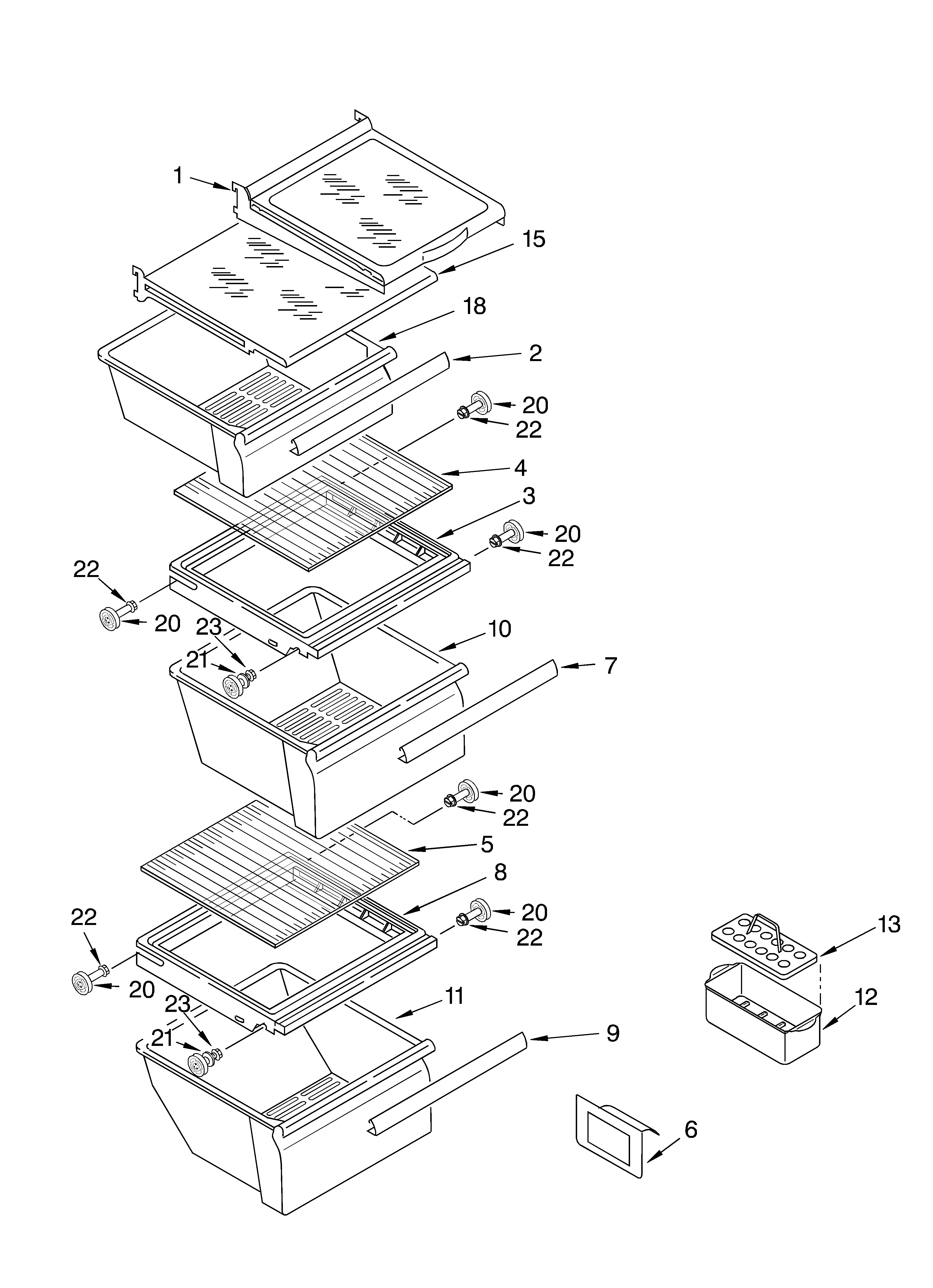 Whirlpool 4YED22PQFN04 refrigerator shelf diagram