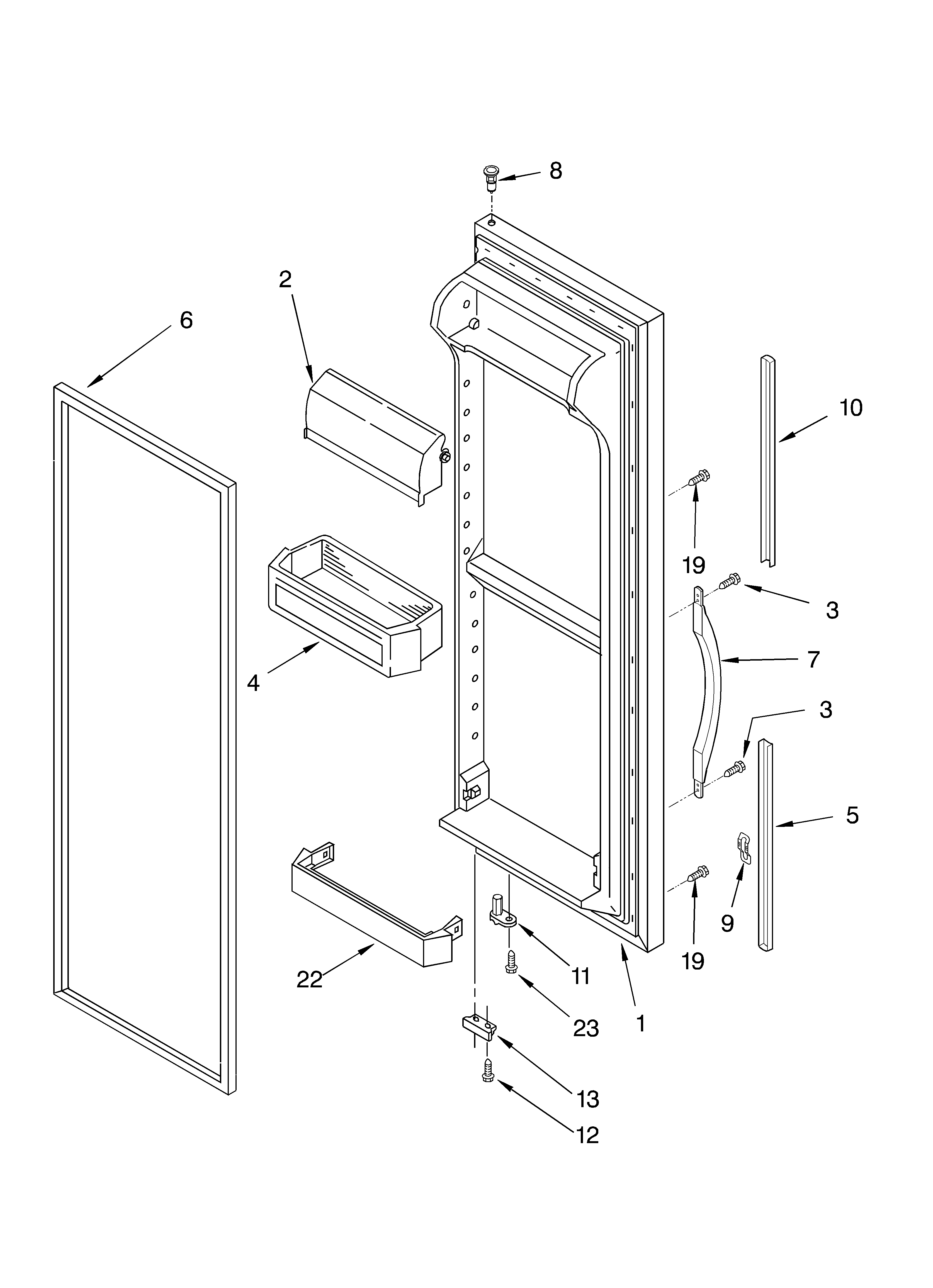 Whirlpool 4YED22PQFN04 refrigerator door diagram