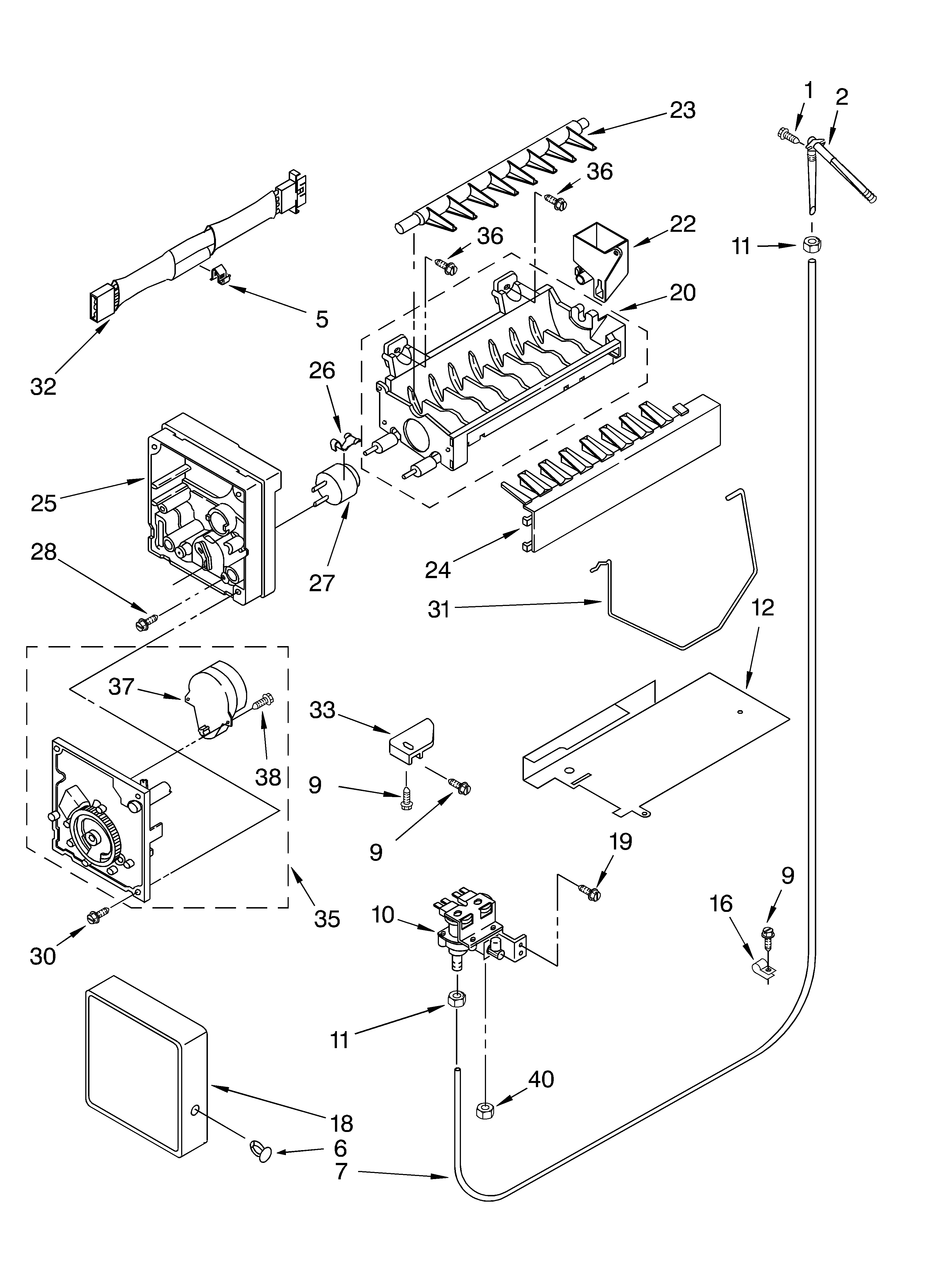 Whirlpool 4YED22PQFN04 icemaker diagram